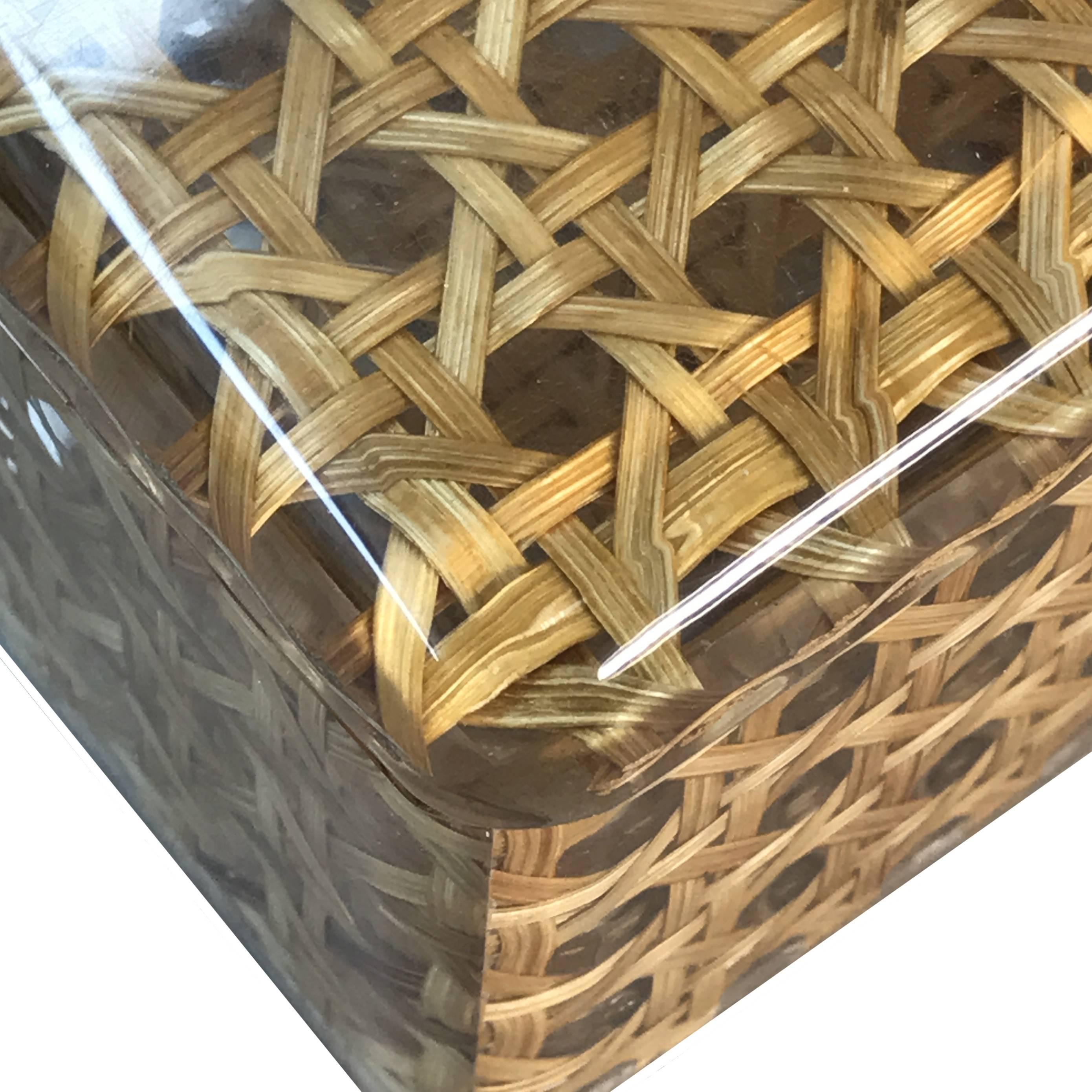 Late 20th Century Midcentury Lucite and Vienna Straw Wicker Italian Box 1970s Christian Dior Style