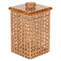 Midcentury Lucite and Vienna Straw Wicker Italian Box 1970s Christian Dior Style
