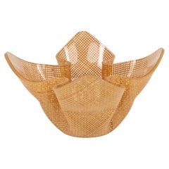 Midcentury Lucite and Wicker Vase Centerpiece Christian Dior Style, Italy 1970s