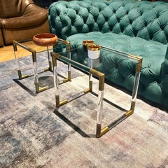 Midcentury Lucite & Brass Nesting Tables by Charles Hollis Jones, 1970s, USA