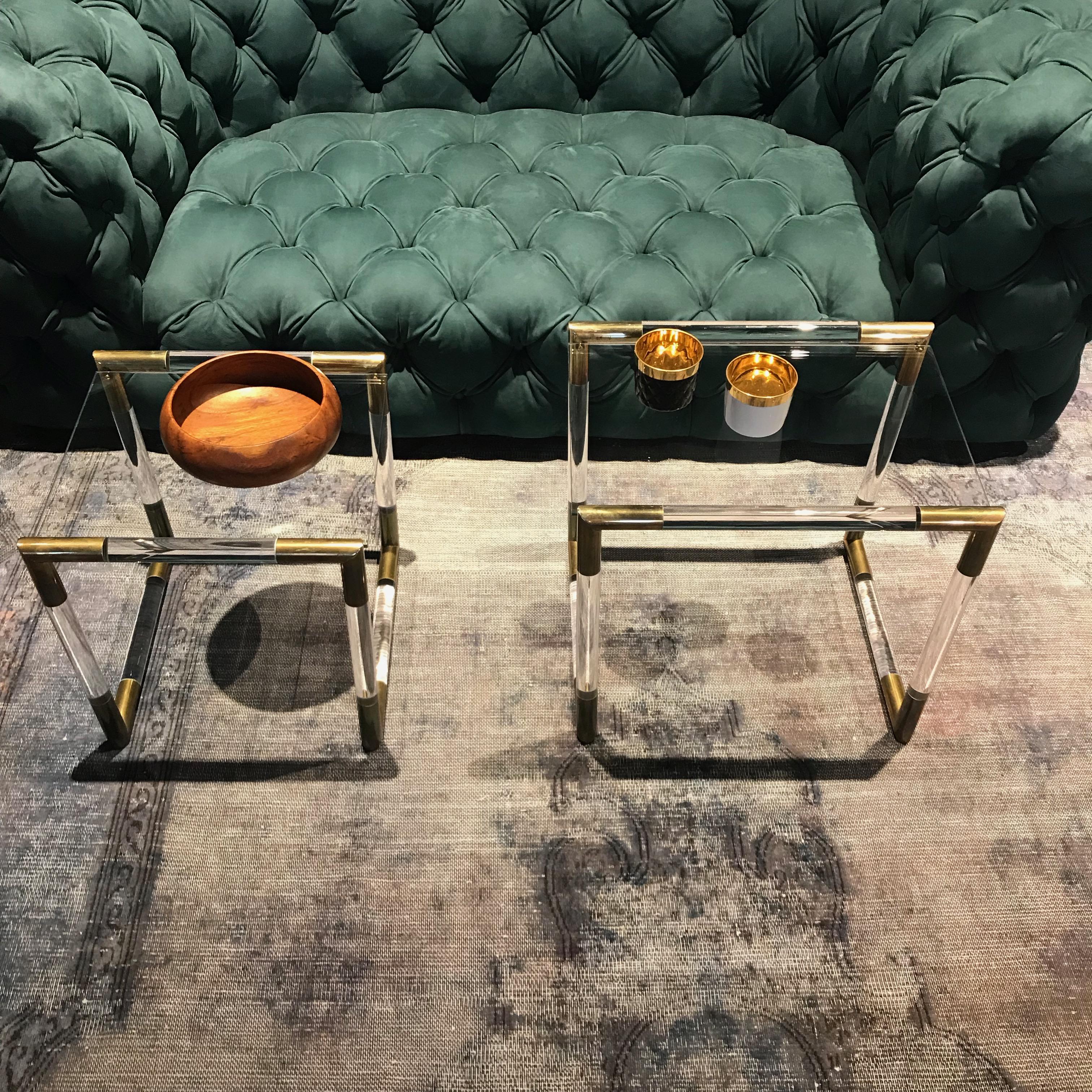 Midcentury Lucite & Brass Nesting Tables by Charles Hollis Jones, 1970s, USA (amerikanisch)