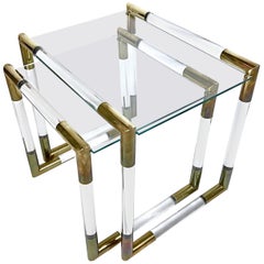 Midcentury Lucite & Brass Nesting Tables by Charles Hollis Jones, 1970s, USA