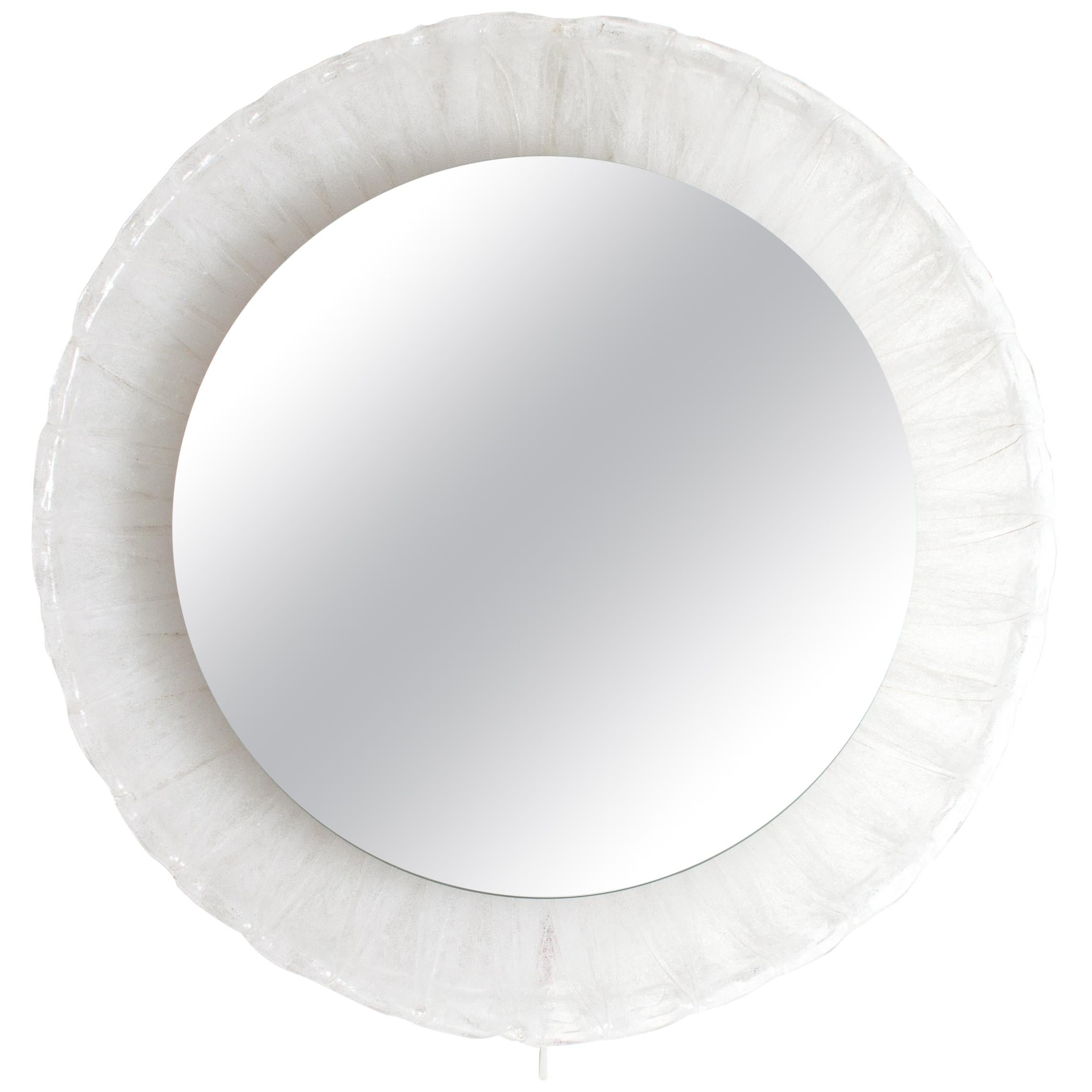 Midcentury Lucite Illuminated Round Mirror by Hillebrand, Germany, circa 1970