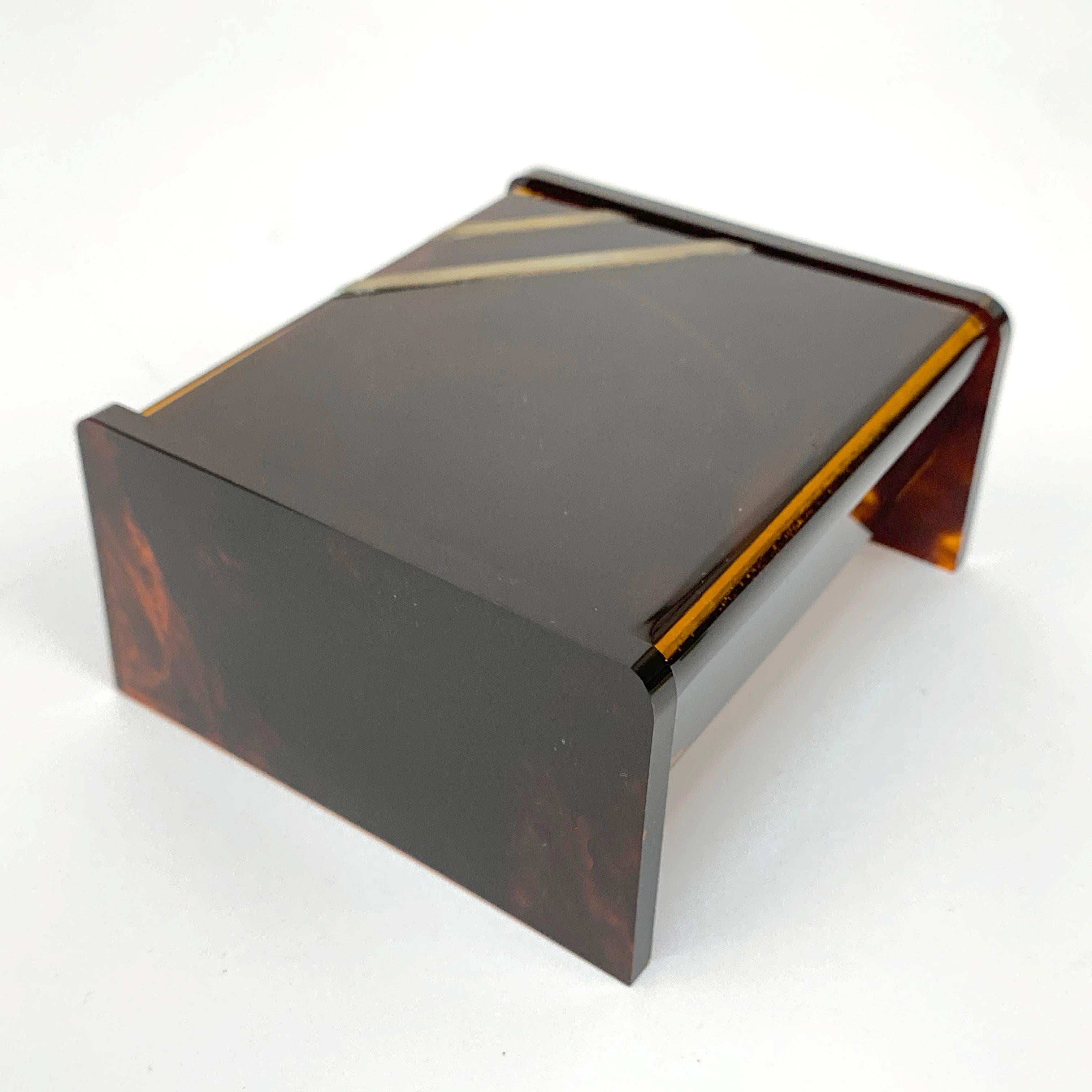 Midcentury Lucite, Tortoise Plexiglass and Brass Christian Dior Jewelry Box 1970 For Sale 6