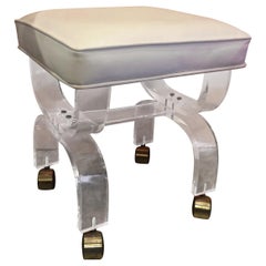 Midcentury Lucite Vanity Stool or Bench with White Seat