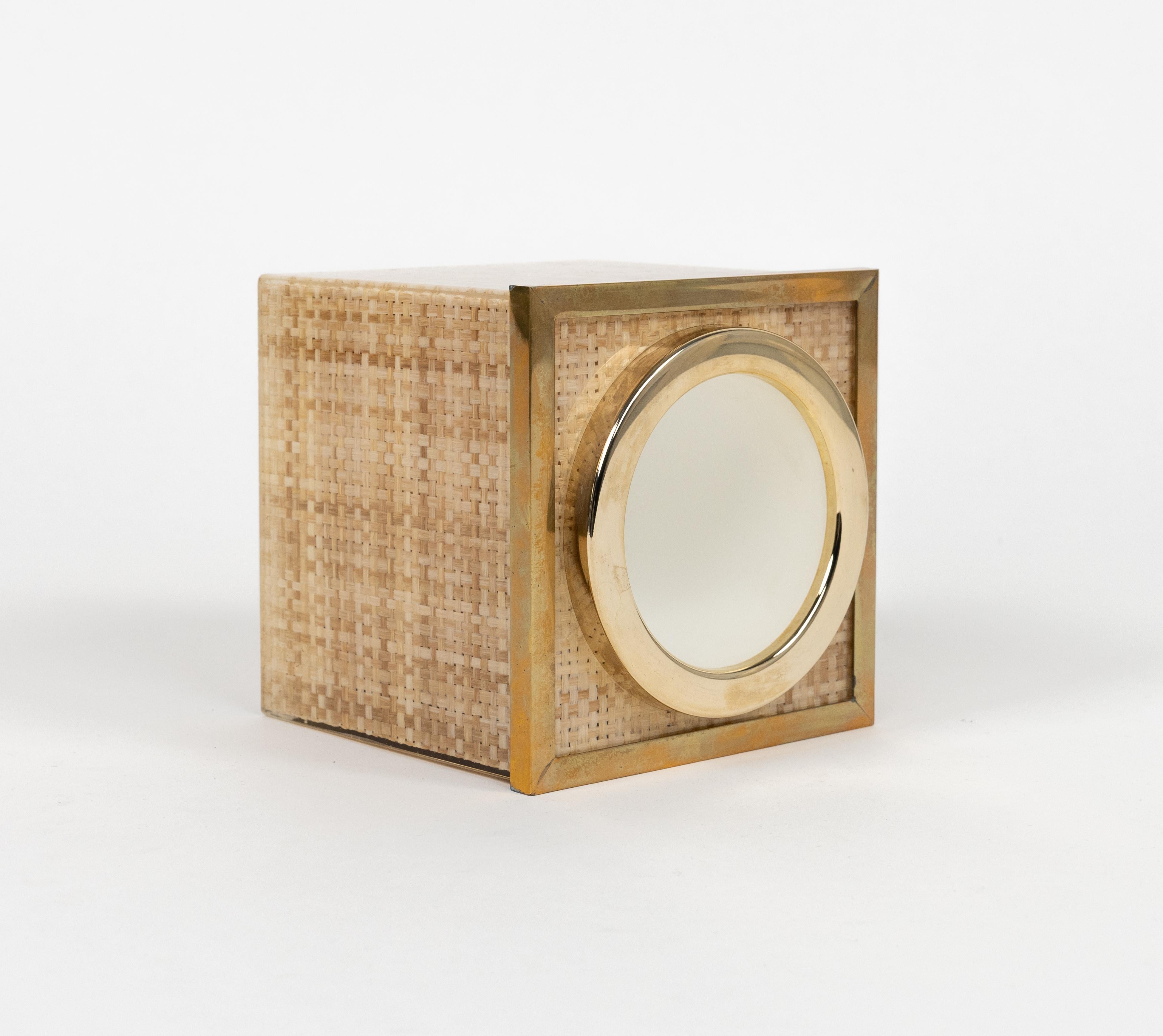 Midcentury Lucite, Wicker and Brass Ice Bucket Christian Dior Style, Italy 1970s For Sale 7