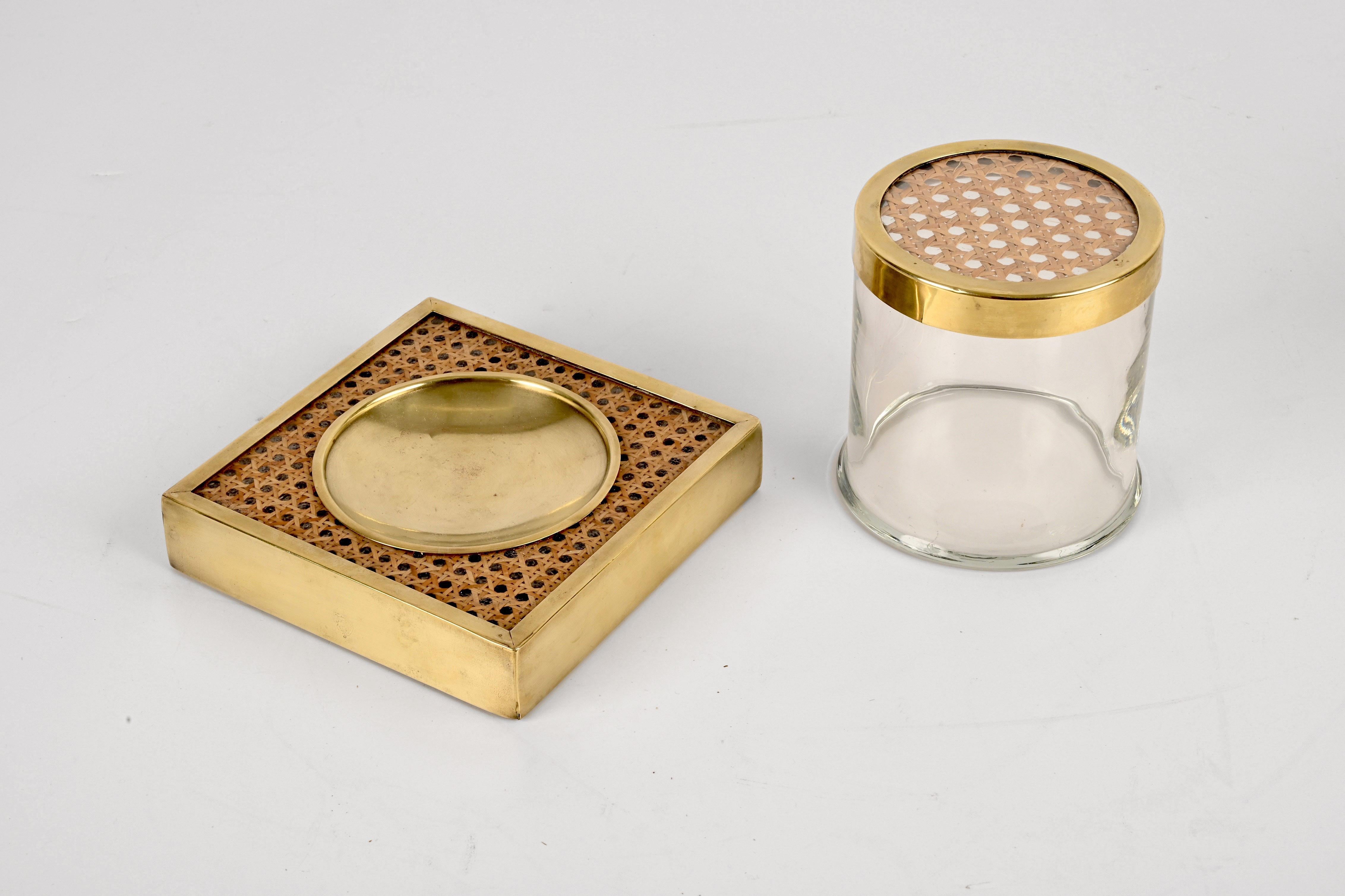 Midcentury Lucite, Wicker and Brass Pocket Emptier, Christian Dior Style, 1970s 4