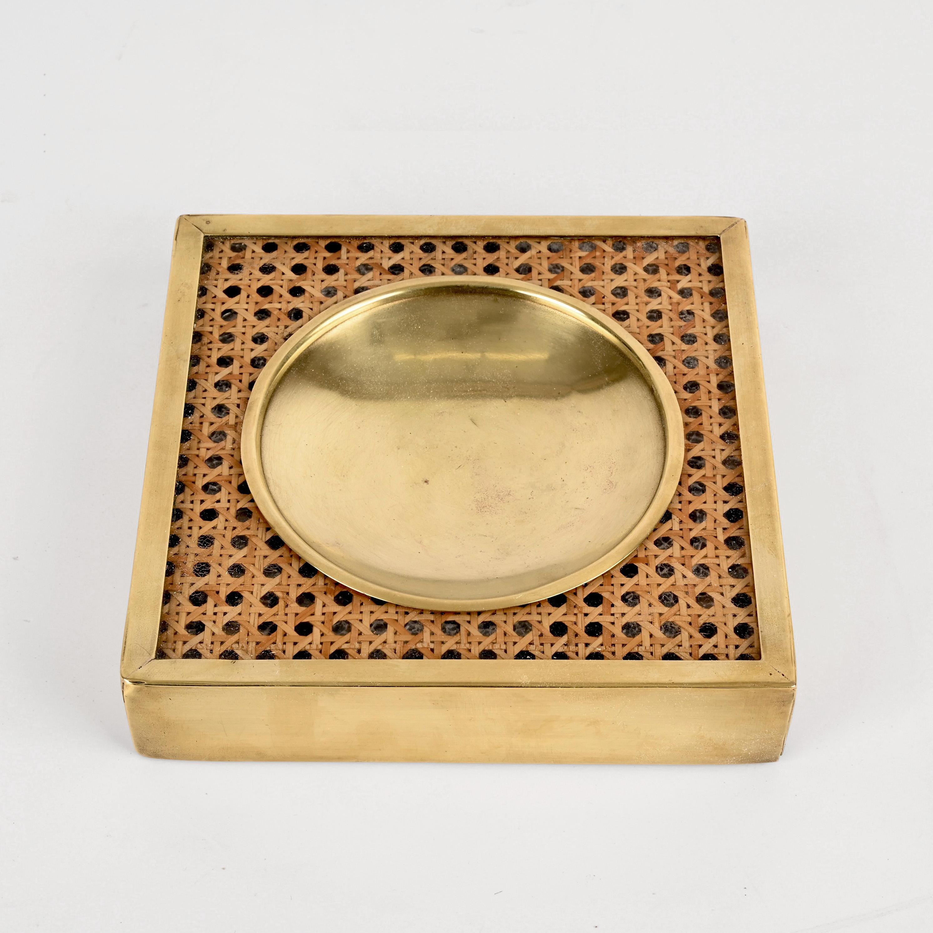 Midcentury Lucite, Wicker and Brass Pocket Emptier, Christian Dior Style, 1970s 2