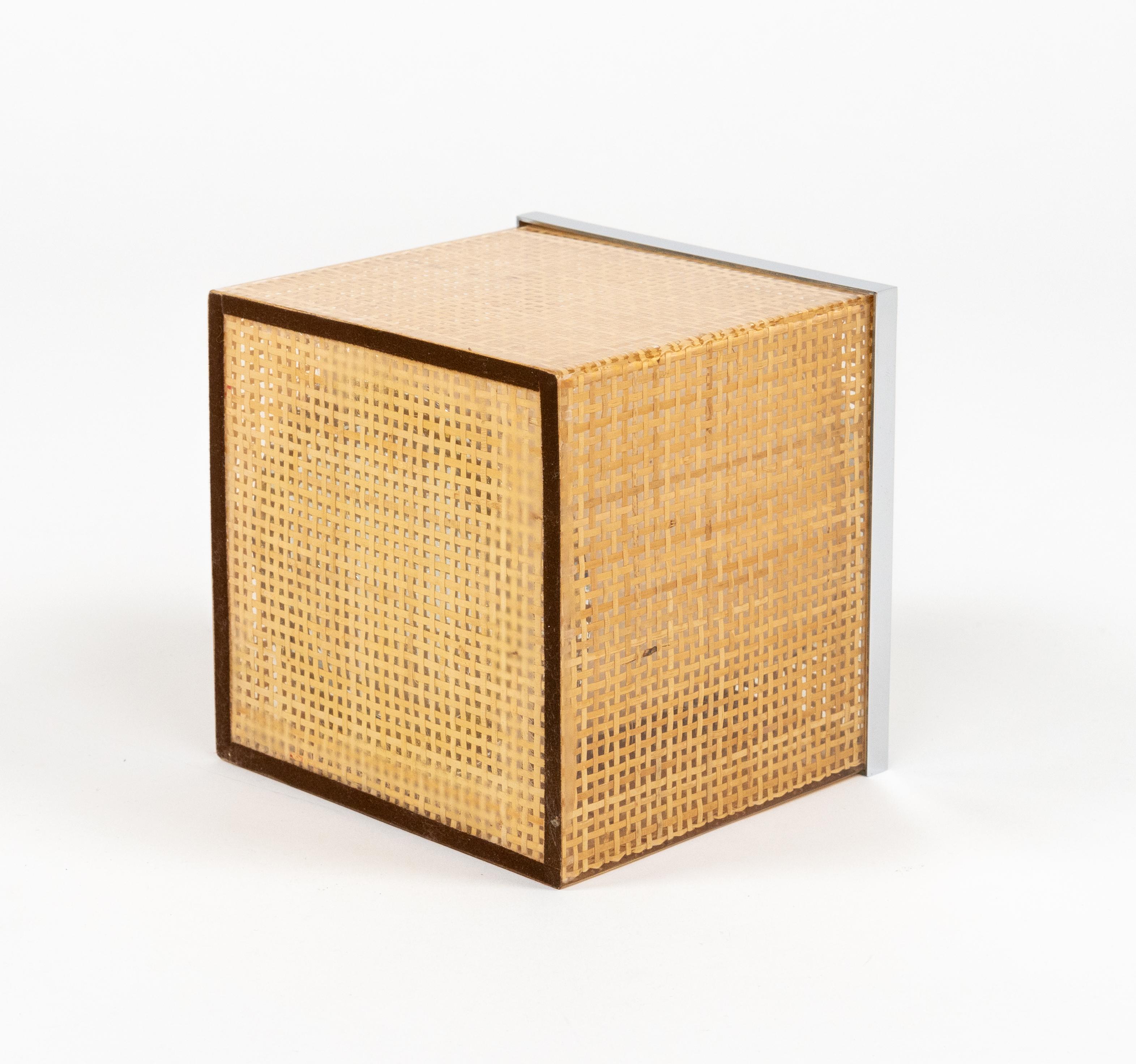 Midcentury Lucite, Wicker & Chrome Ice Bucket Christian Dior Style, Italy 1970s For Sale 5