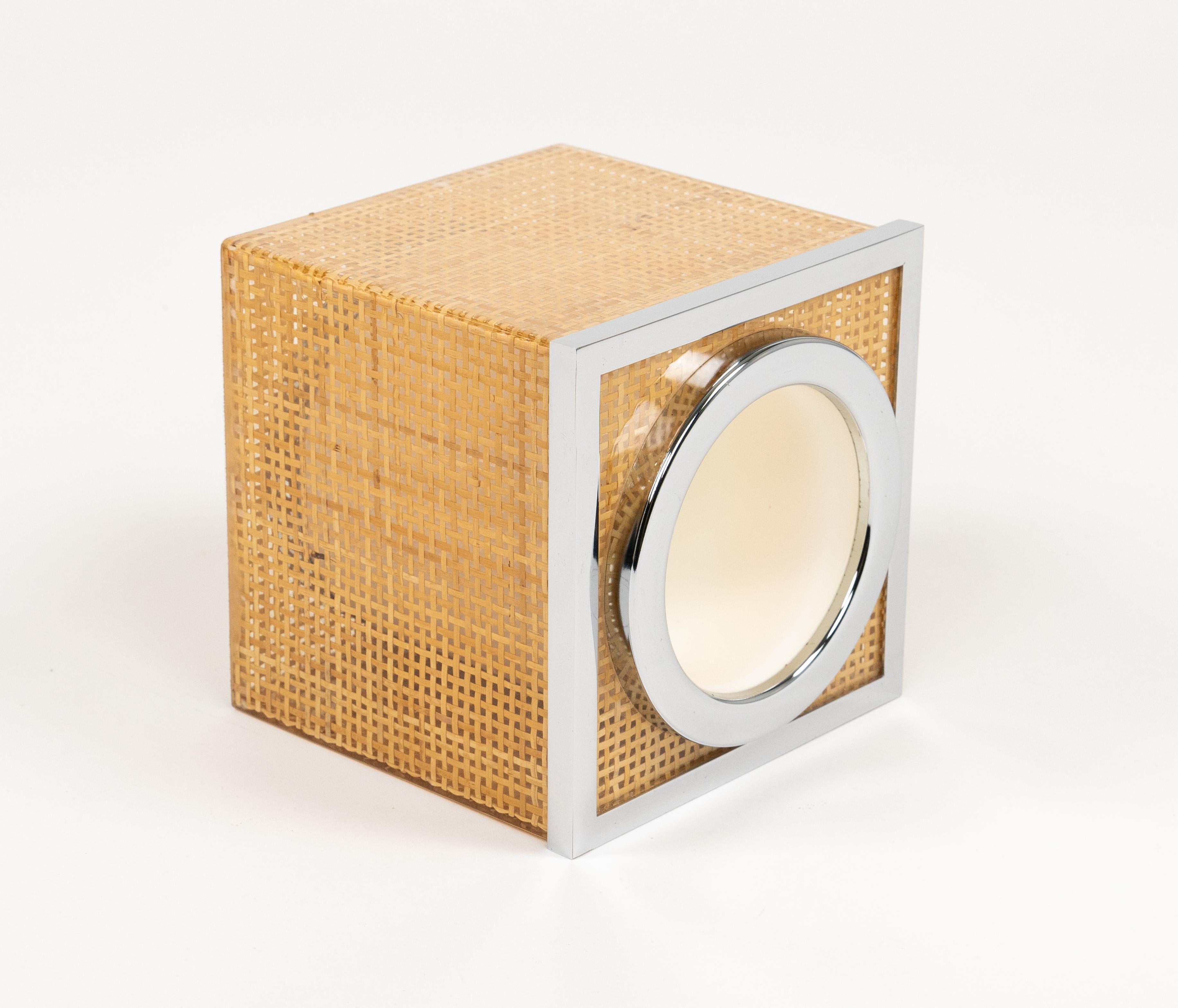 Midcentury Lucite, Wicker & Chrome Ice Bucket Christian Dior Style, Italy 1970s For Sale 6