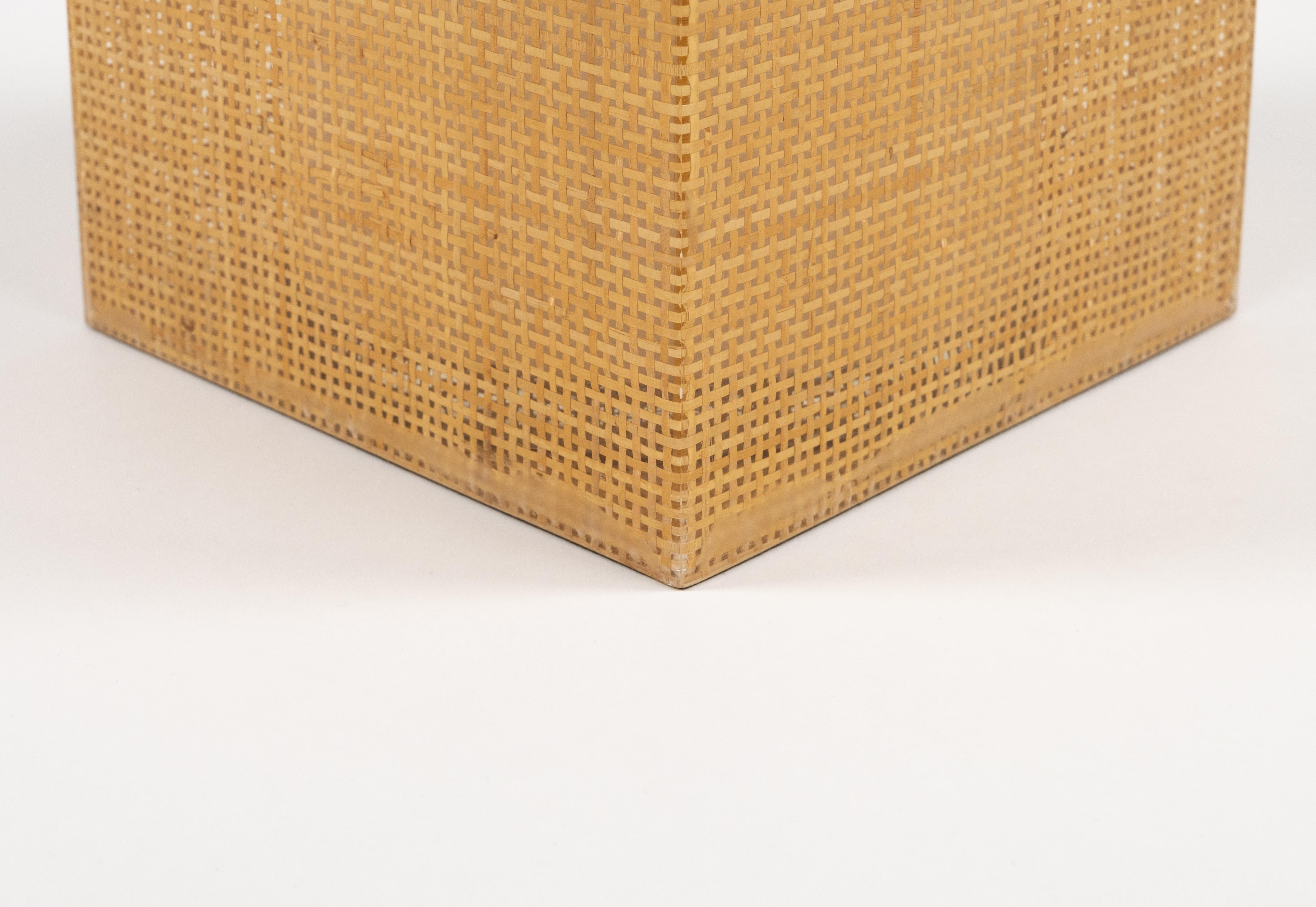 Midcentury Lucite, Wicker & Chrome Ice Bucket Christian Dior Style, Italy 1970s For Sale 7