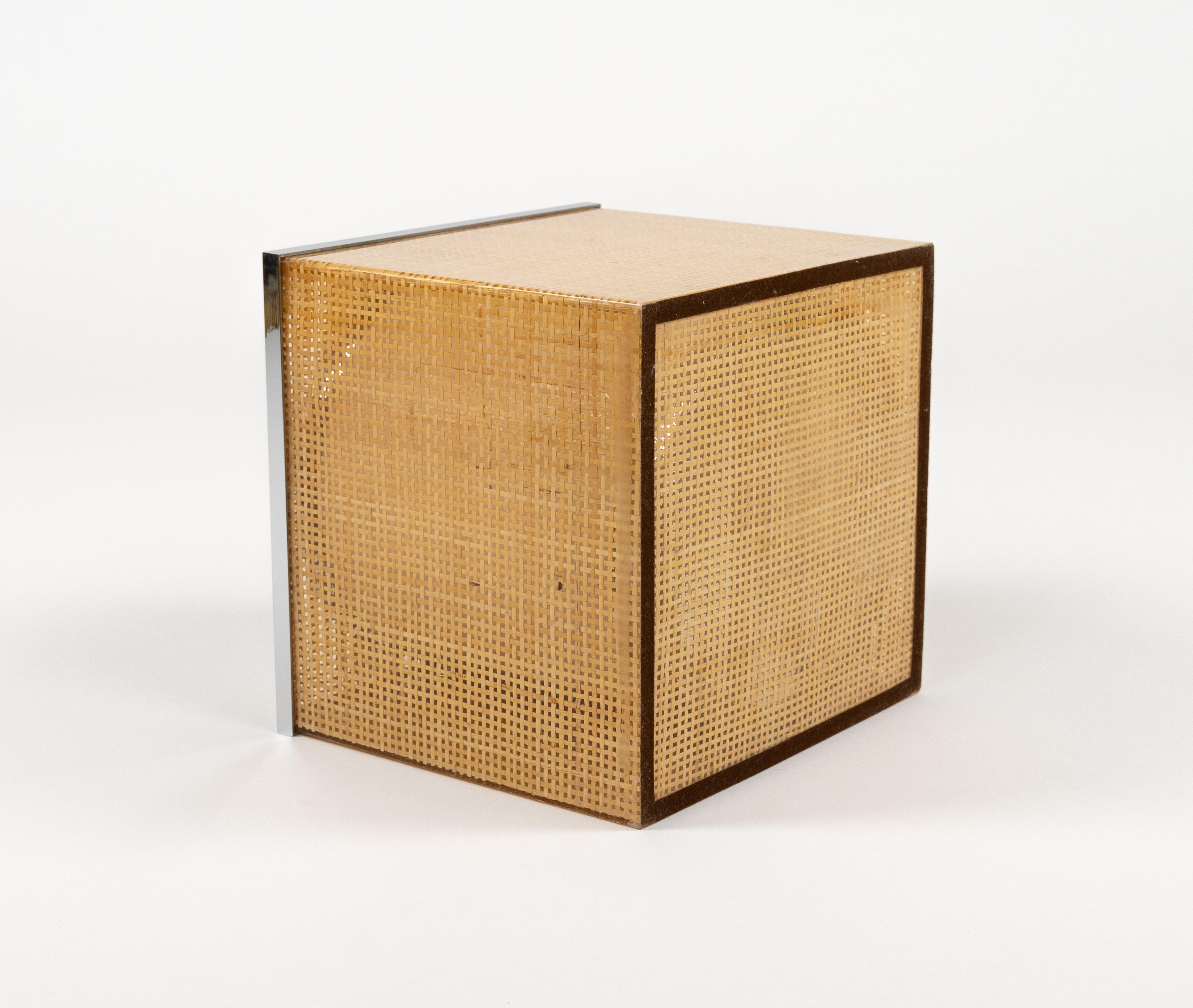 Midcentury Lucite, Wicker & Chrome Ice Bucket Christian Dior Style, Italy 1970s For Sale 8