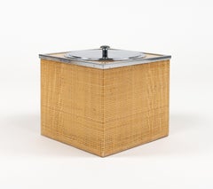 Midcentury Lucite, Wicker & Chrome Ice Bucket Christian Dior Style, Italy 1970s