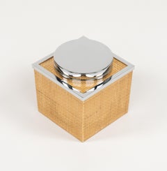 Midcentury Lucite, Wicker & Chrome Ice Bucket Christian Dior Style, Italy 1970s