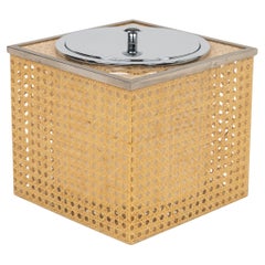 Midcentury Lucite, Wicker & Chrome Ice Bucket Christian Dior Style, Italy 1970s