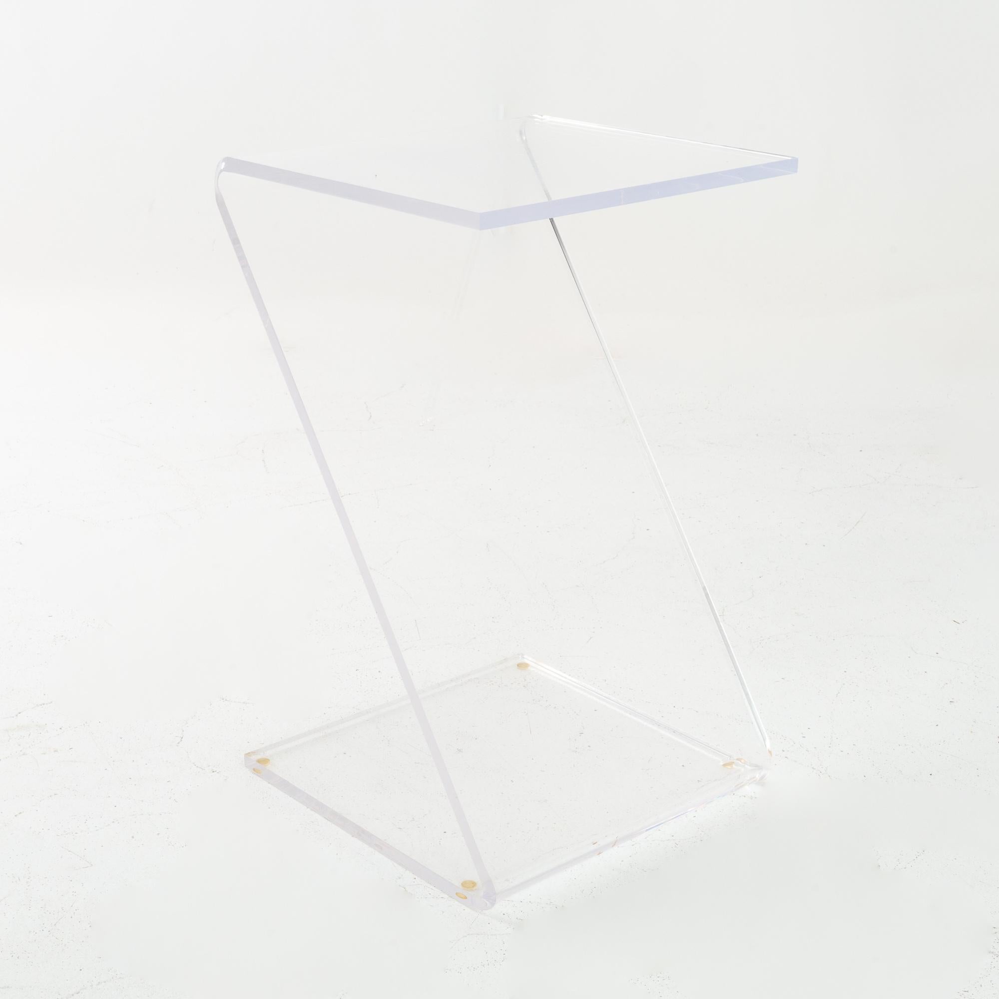 American Midcentury Lucite Z Shaped Side End Tables, Matching Pair