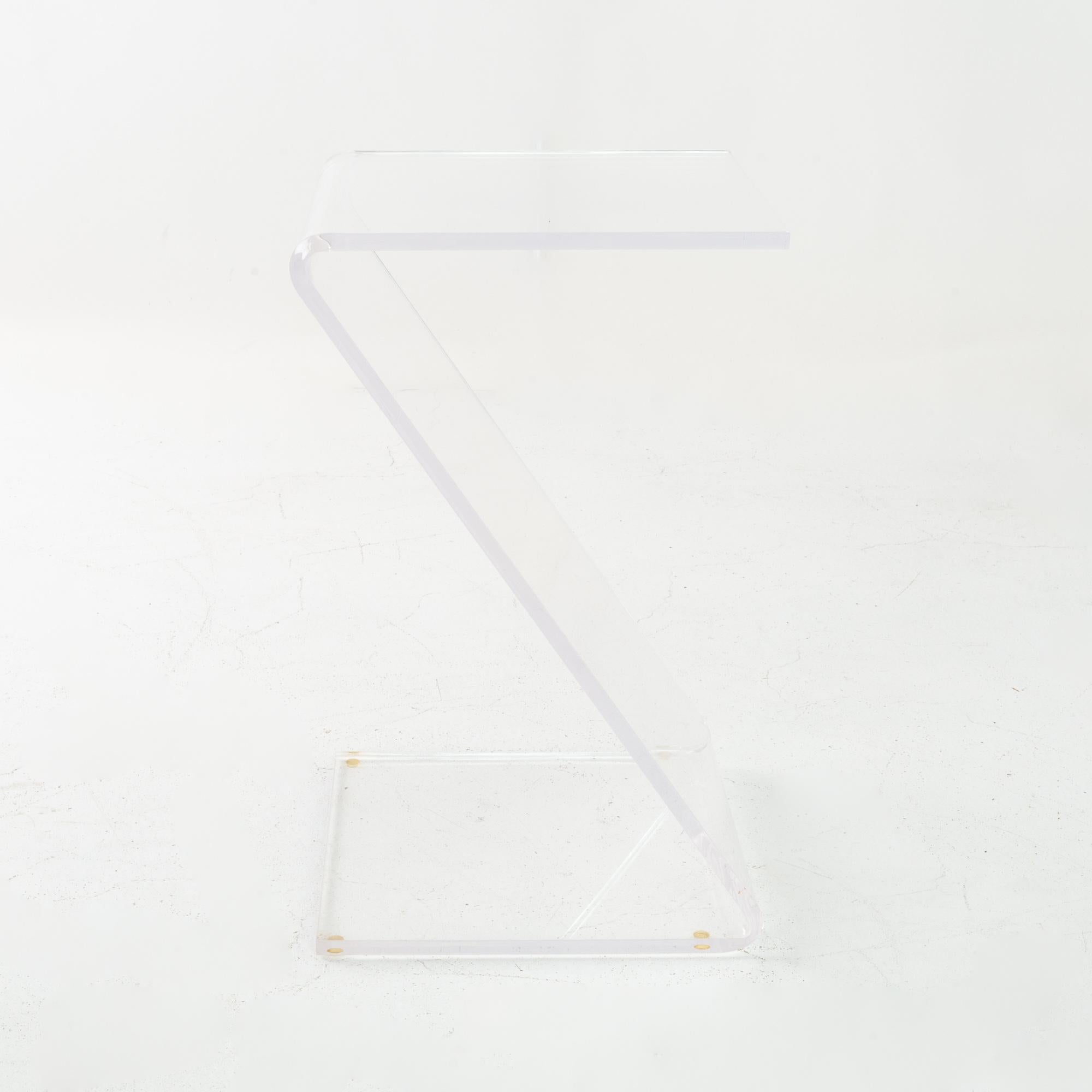 Midcentury Lucite Z Shaped Side End Tables, Matching Pair In Good Condition In Franklin Park, IL