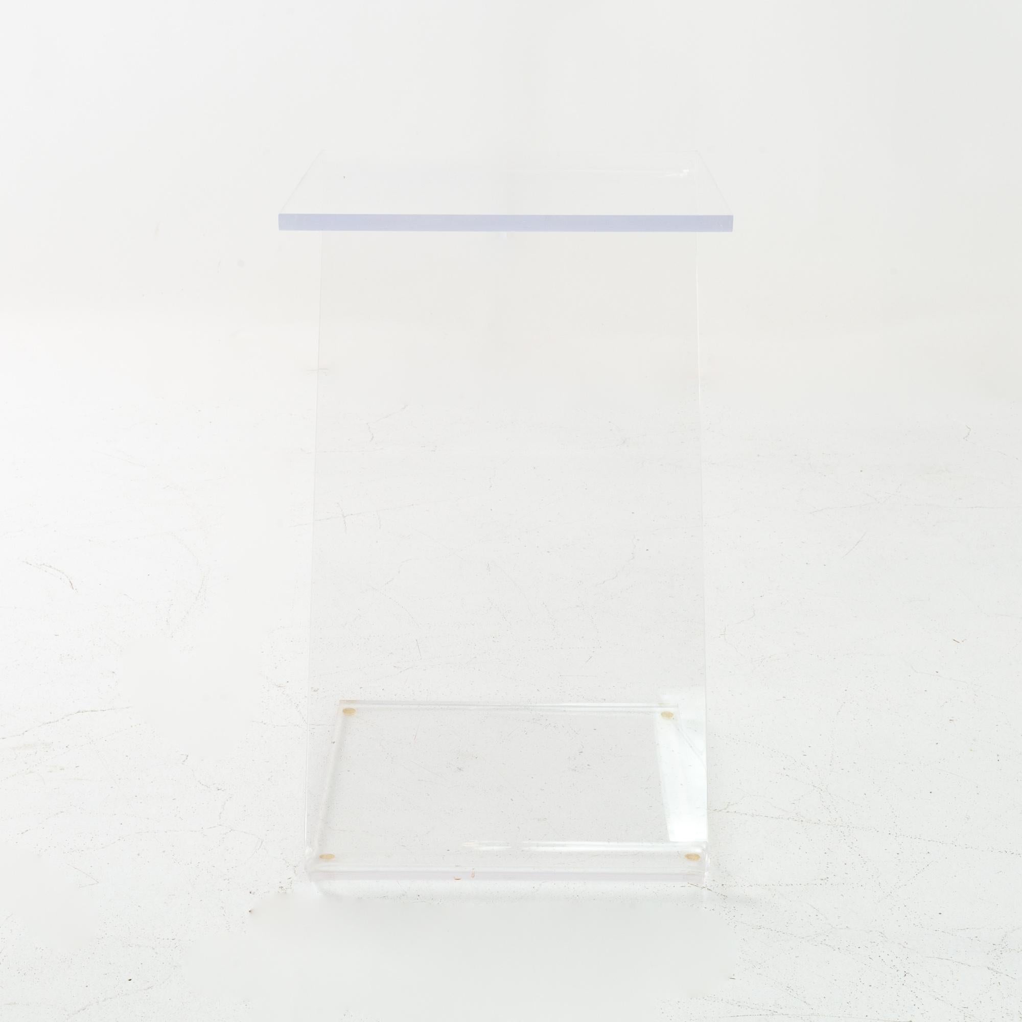 Late 20th Century Midcentury Lucite Z Shaped Side End Tables, Matching Pair