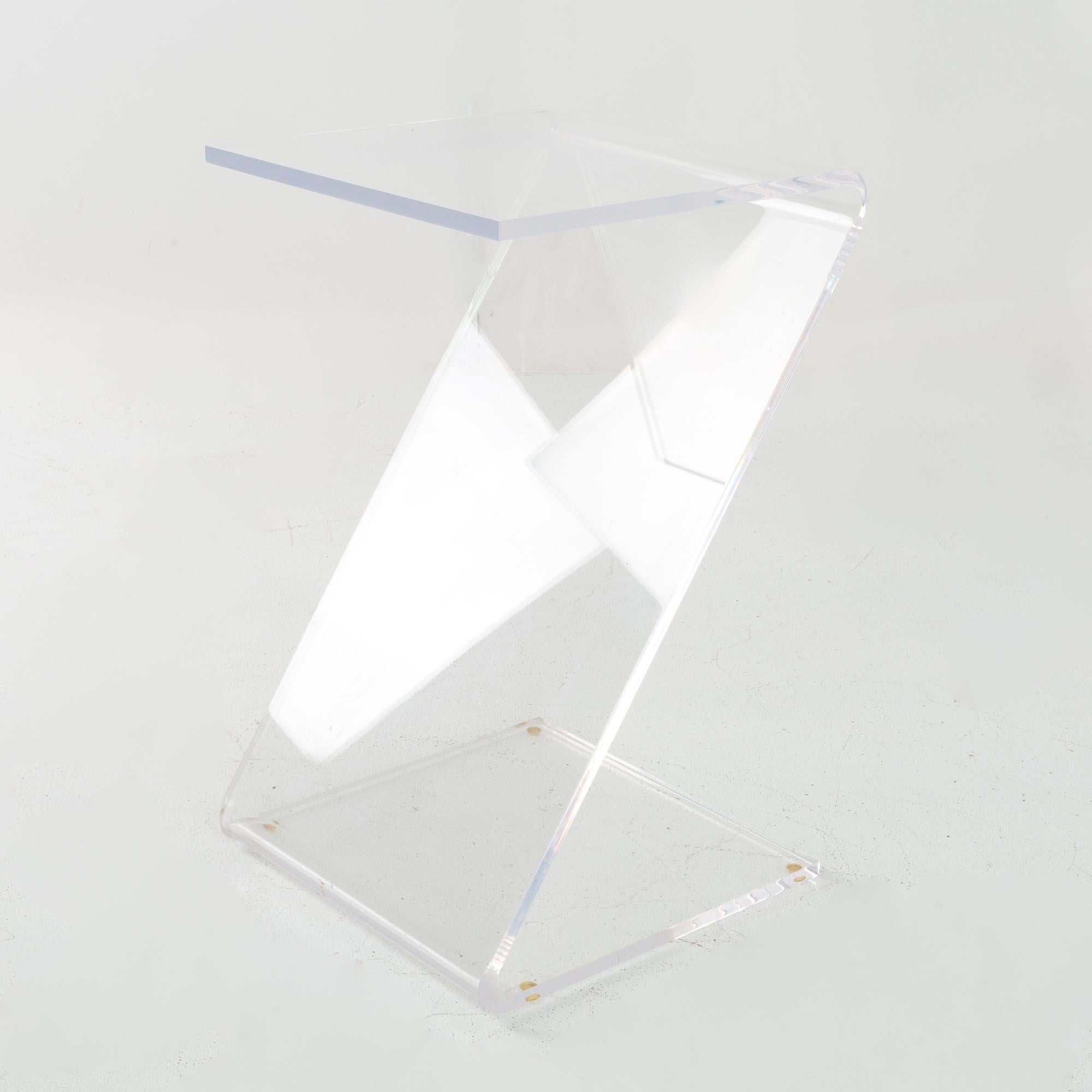 Midcentury Lucite Z Shaped Side End Tables, Matching Pair 3