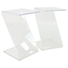Midcentury Lucite Z Shaped Side End Tables, Matching Pair