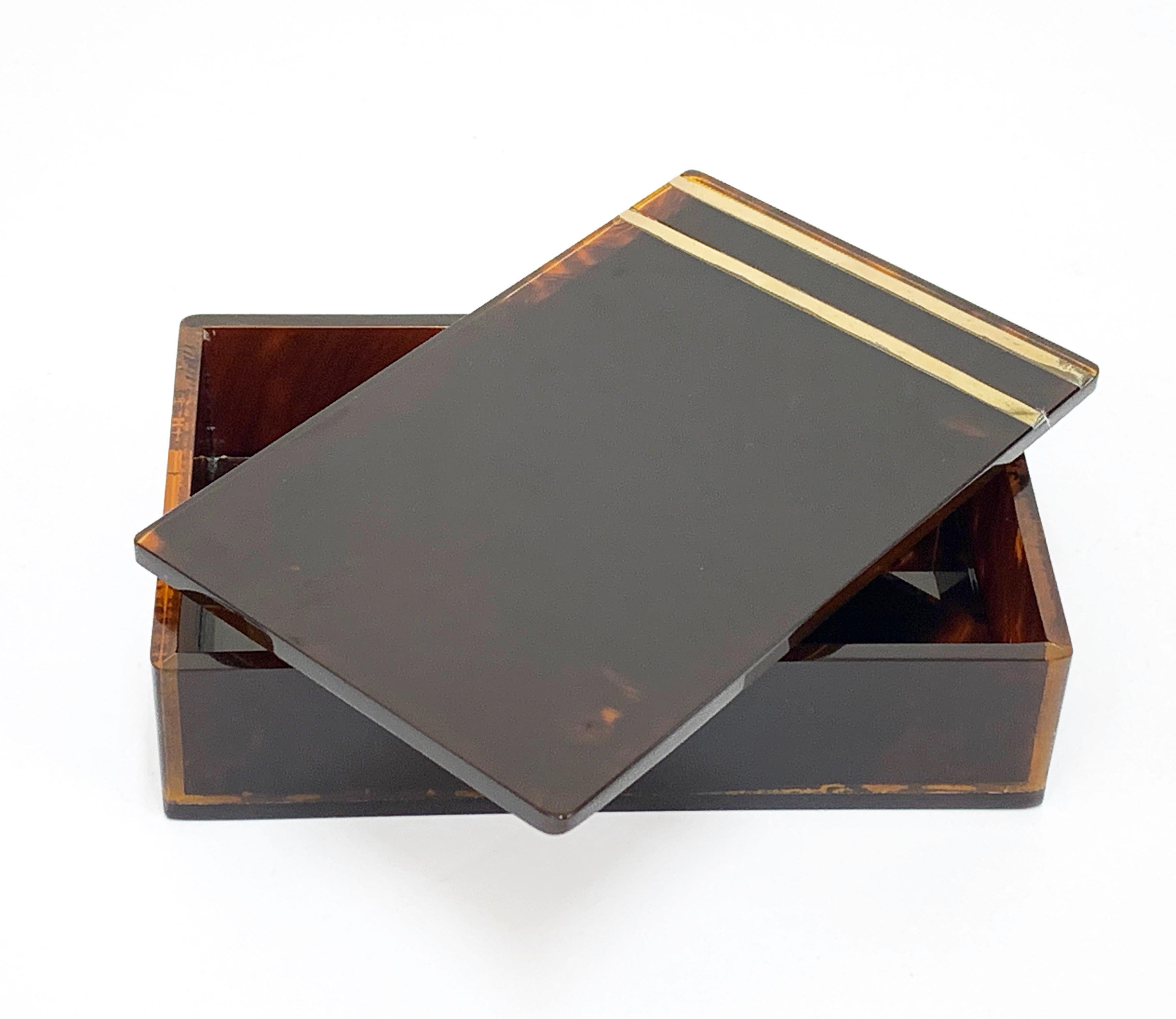 Late 20th Century Midcentury Lucite and Brass Christian Dior Jewelry Box, French 1970 For Sale