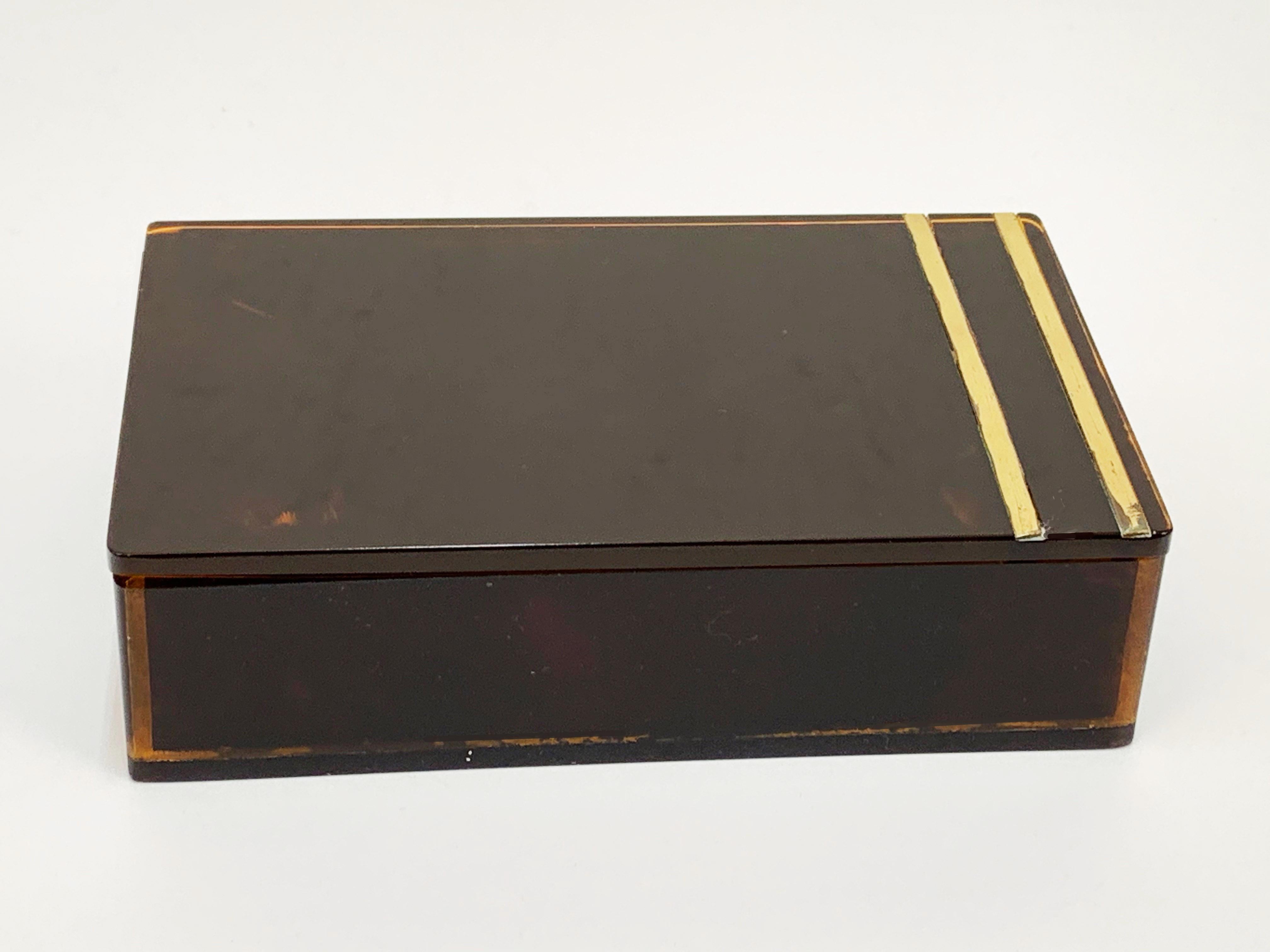 Midcentury Lucite and Brass Christian Dior Jewelry Box, French 1970 For Sale 1