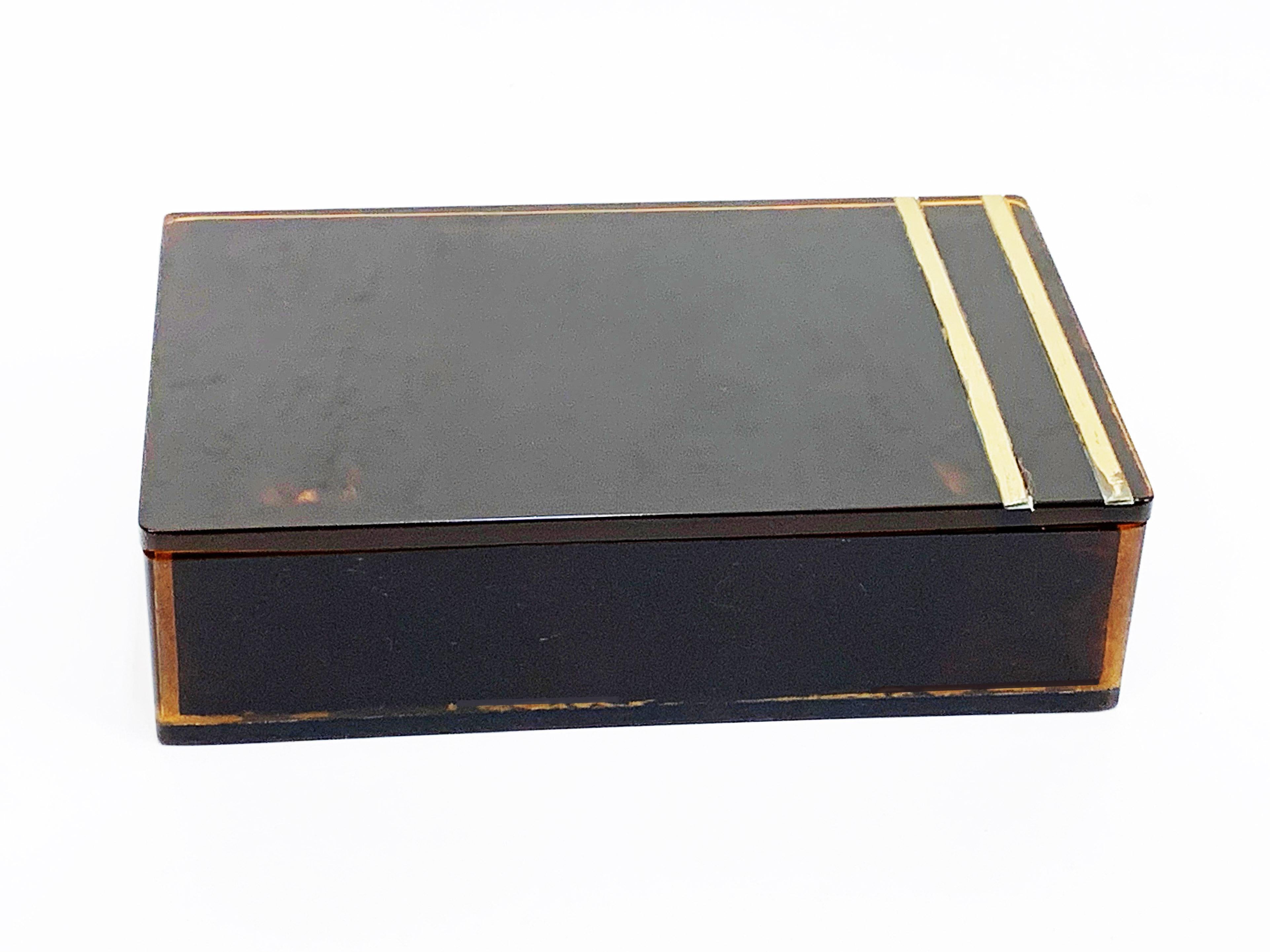 Midcentury Lucite and Brass Christian Dior Jewelry Box, French 1970 For Sale 3