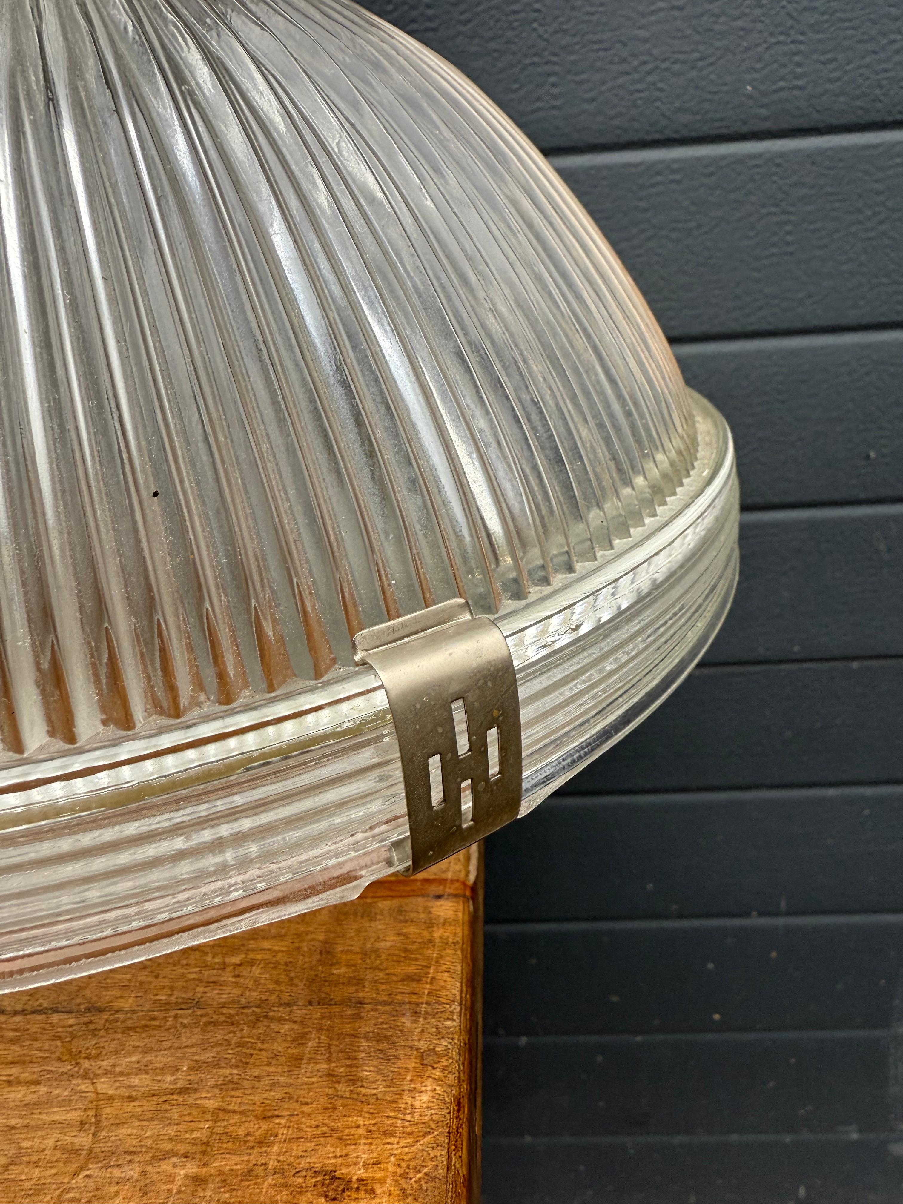 Midcentury M. Brass & Glass Holophane Art Deco Style Pendant Light, 5 Available For Sale 7