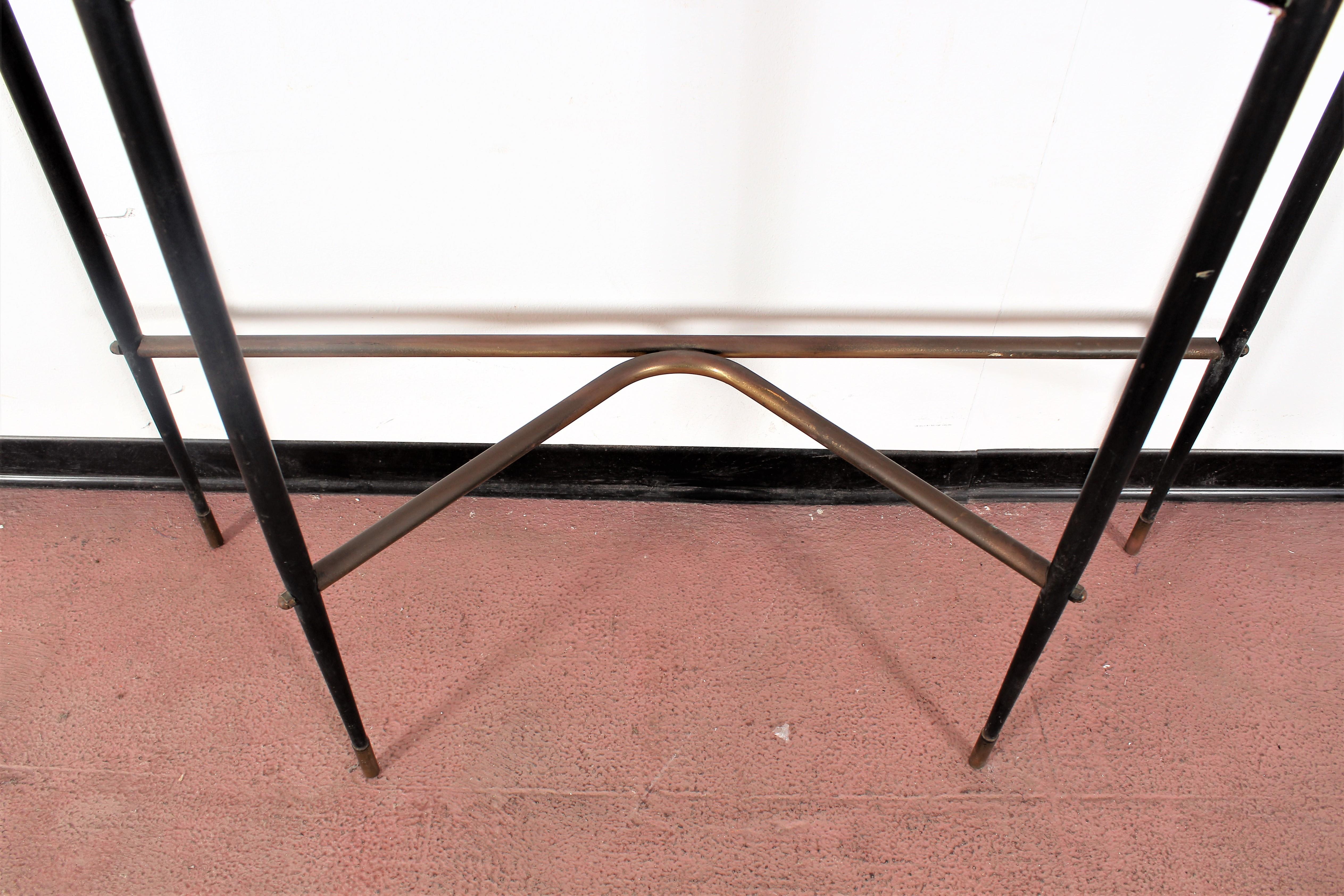 Midcentury M. Jansen Style Black Metal, Brass and Marble Console, 1960s, France 1