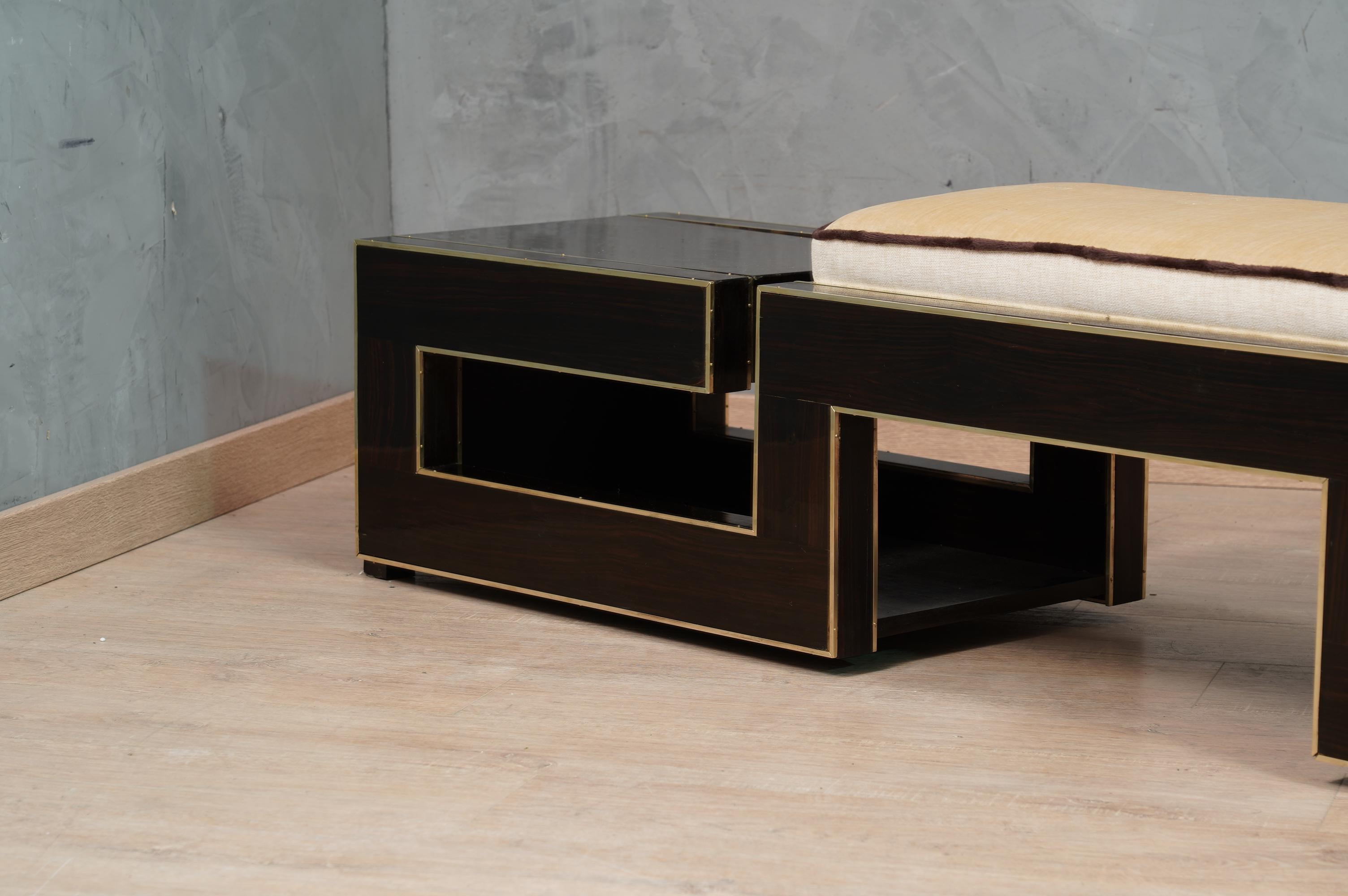 Mid-20th Century Midcentury Walnut and Brass Italian Benche, 1960 For Sale