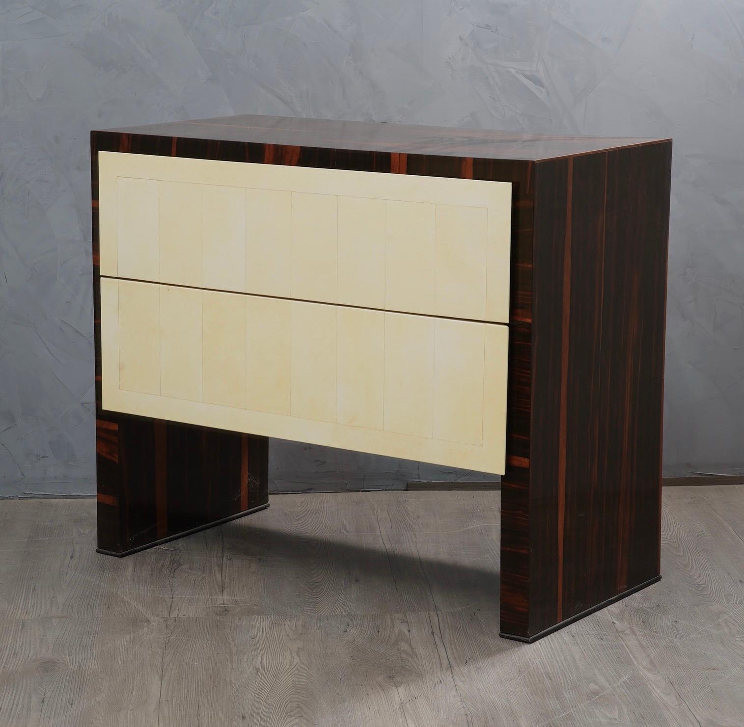 MidCentury Macassar and Goatskin Italian Chests of Drawers, 1950 In Good Condition In Rome, IT