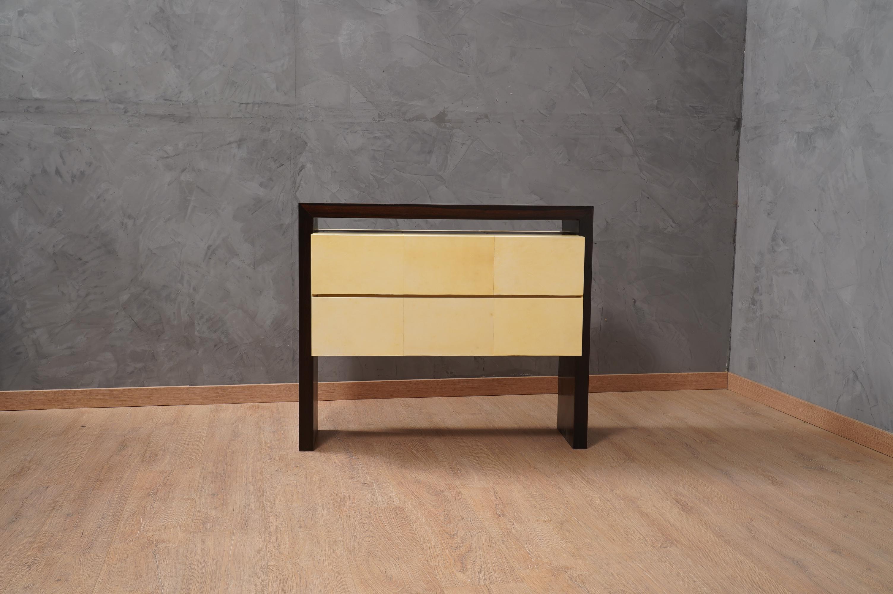 MidCentury Macassar and Goatskin Italian Chests of Drawers, 1980 For Sale 2