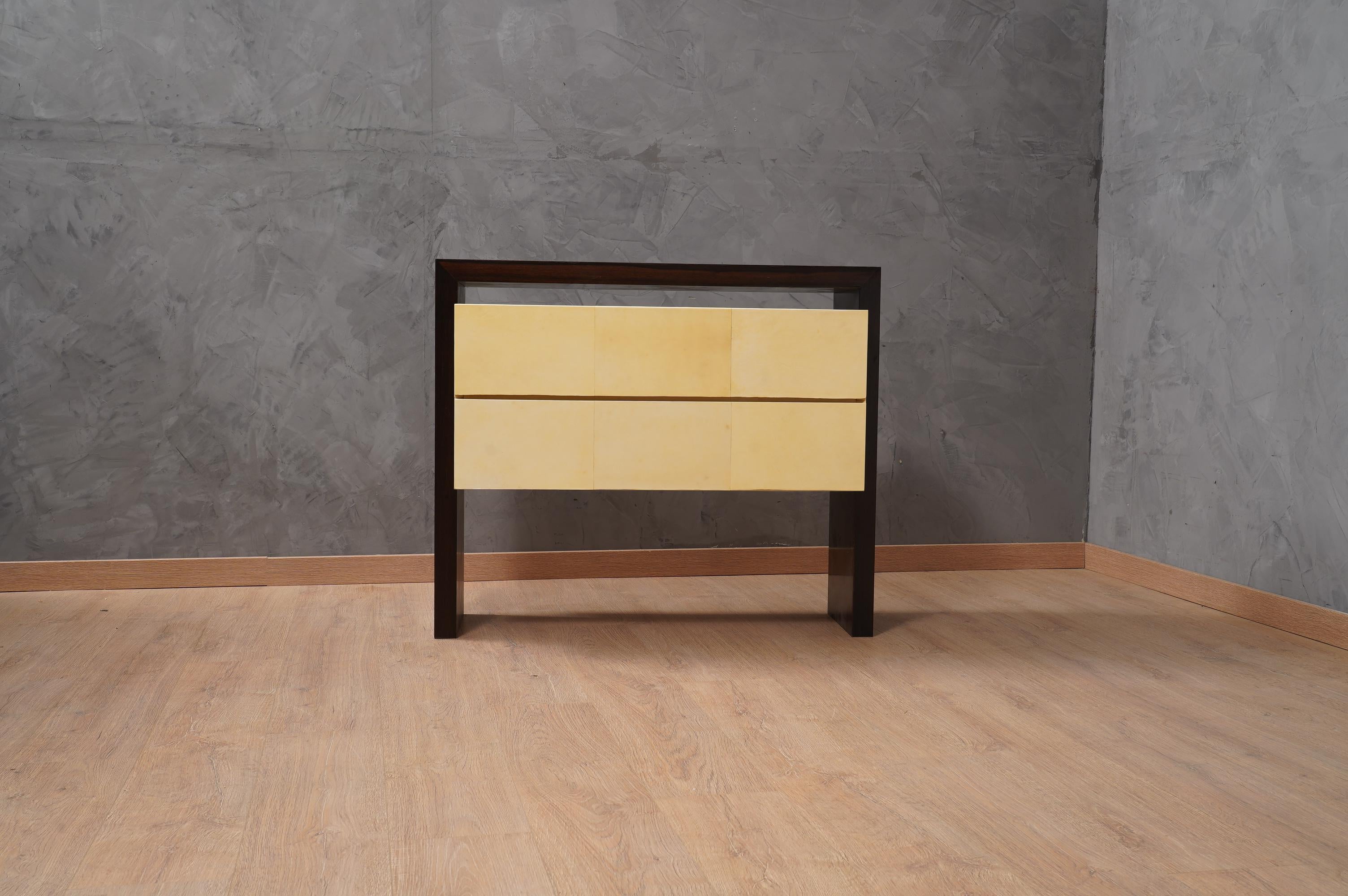 MidCentury Macassar and Goatskin Italian Chests of Drawers, 1980 For Sale 4