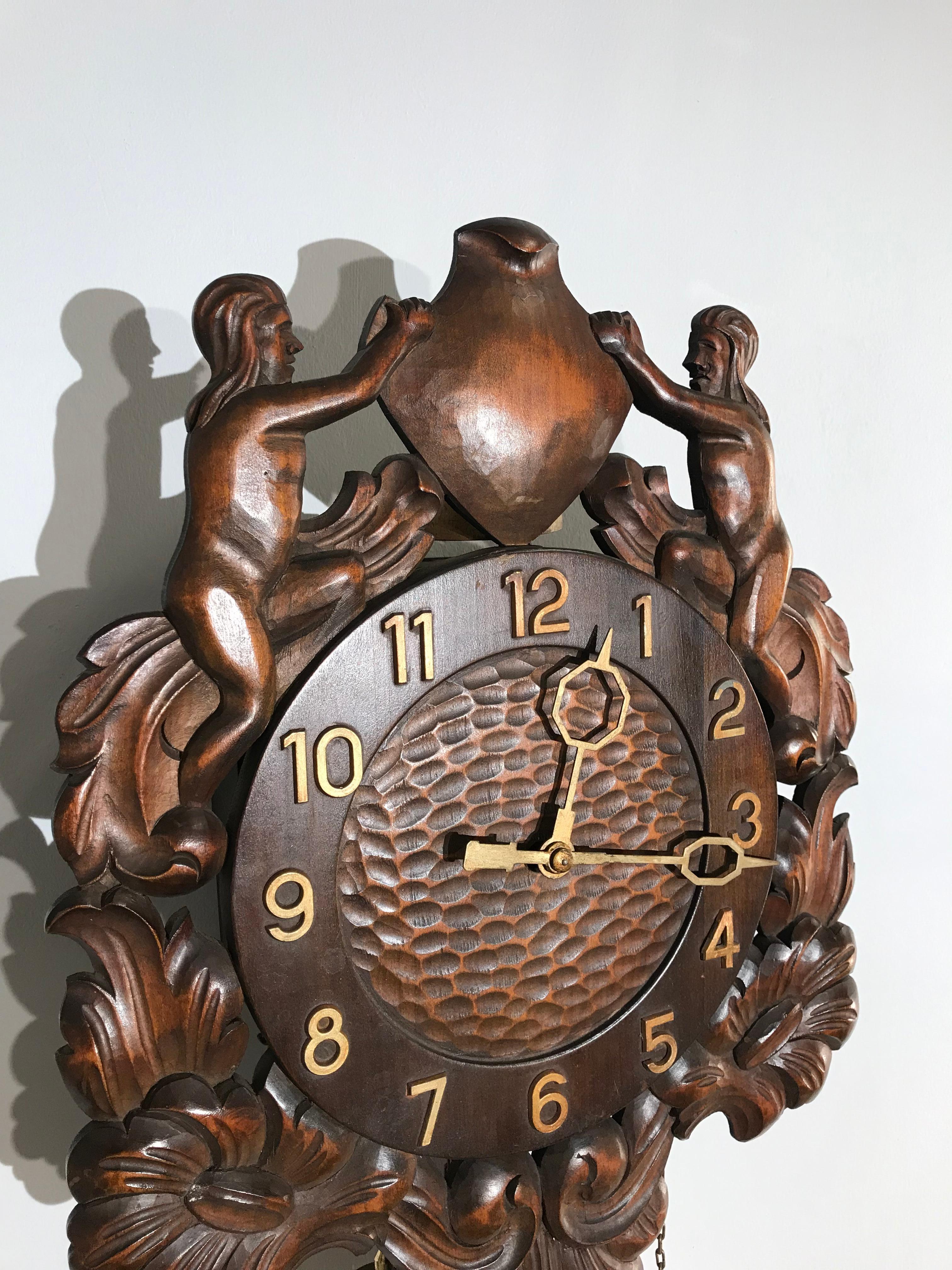 Unique Denmark Made Classical Roman Wall Clock with Sculptures and Flowers For Sale 6