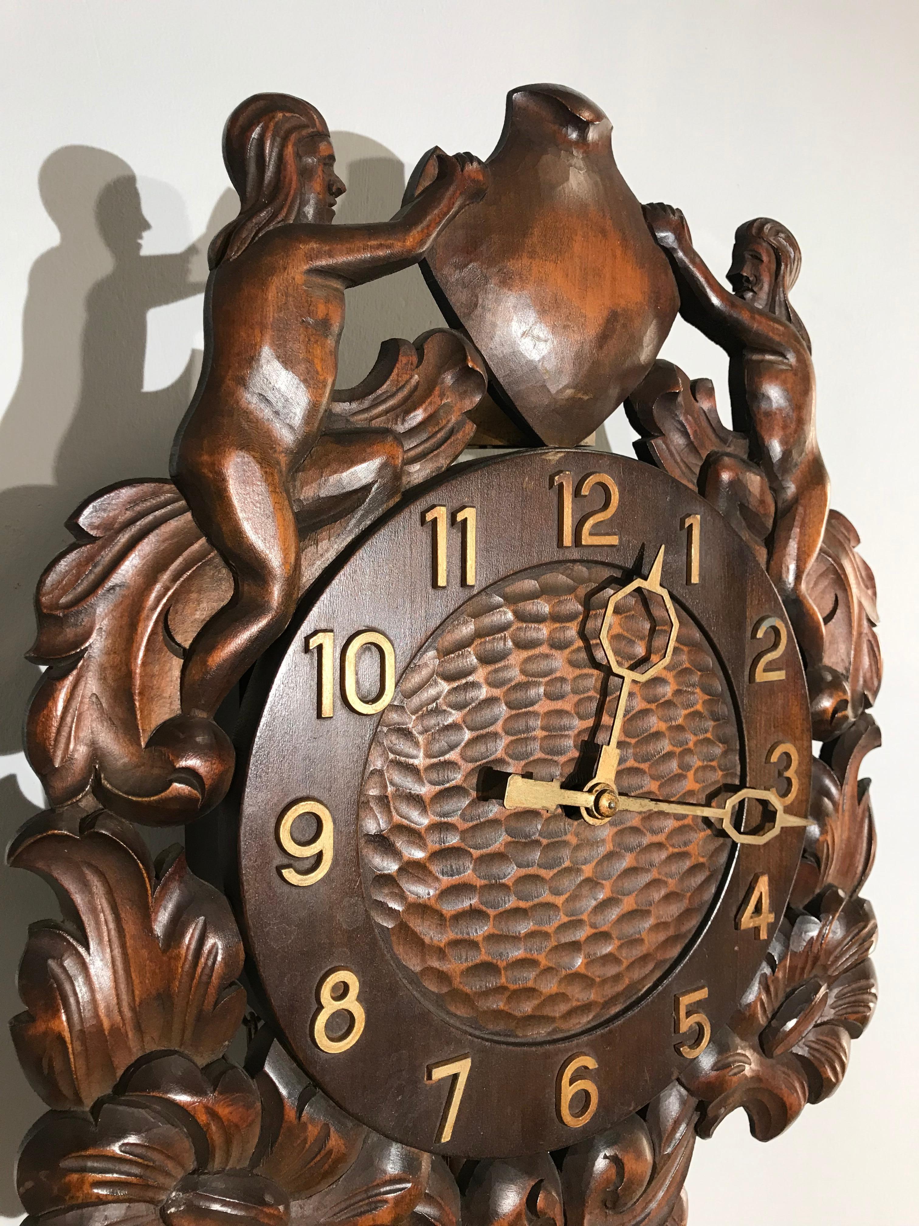 Unique Denmark Made Classical Roman Wall Clock with Sculptures and Flowers For Sale 8