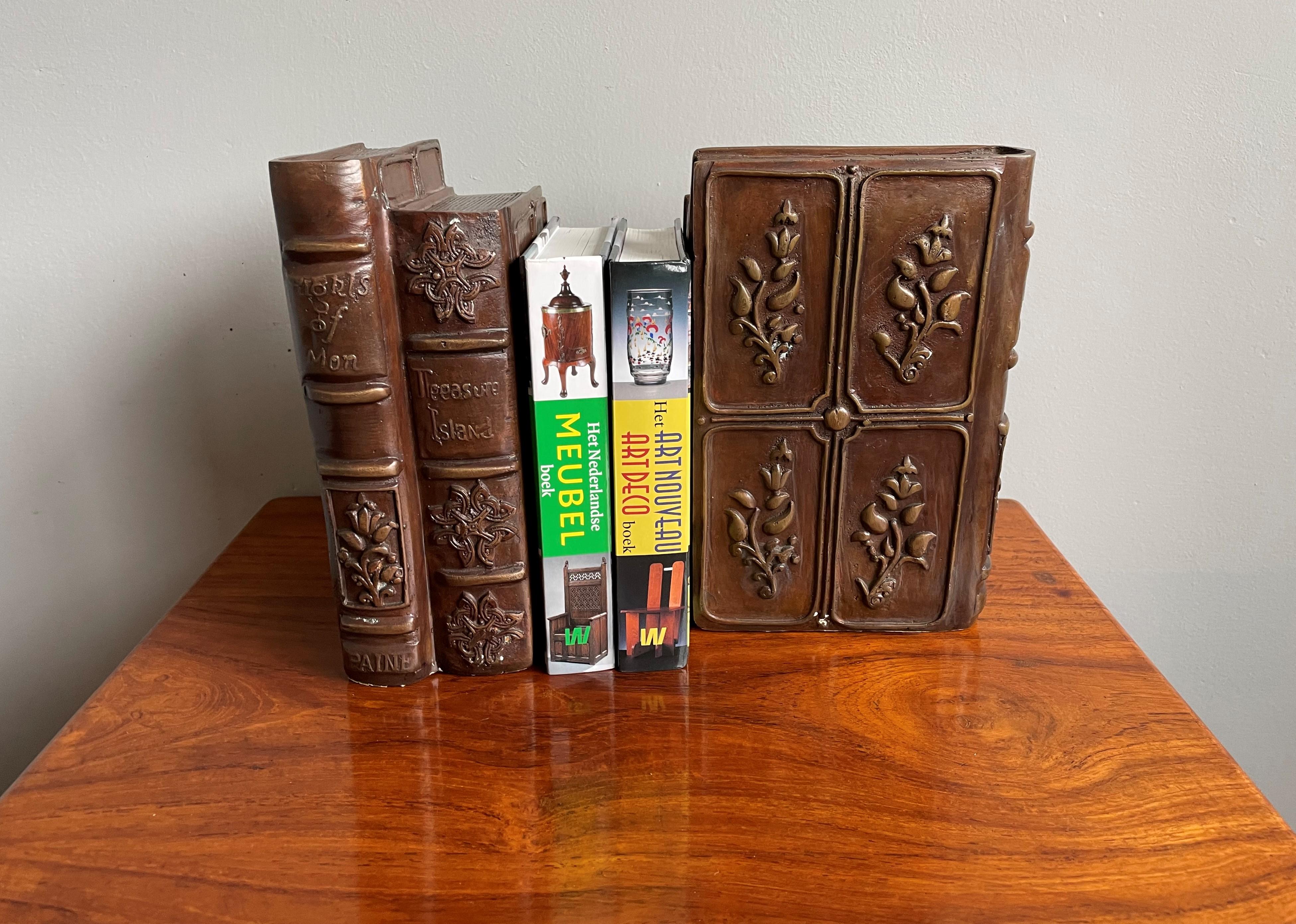 Mid-Century Made Heavy Bronze Classic Novel Book Shaped Bookends Treasure Island For Sale 1
