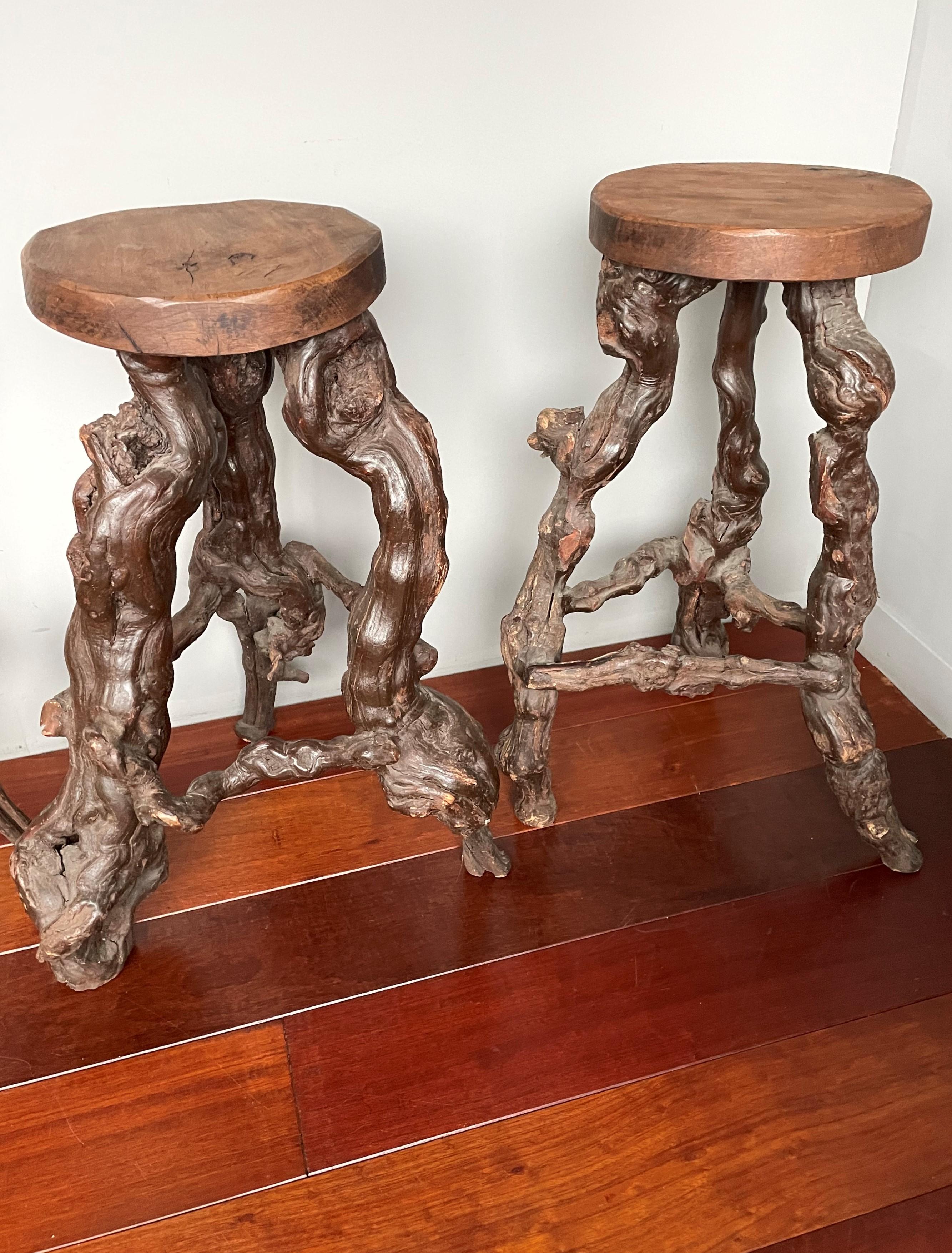 Midcentury Made & Ideal Height Set of Four 4 Grape Wood / Vine Stools & Wine Bar For Sale 6