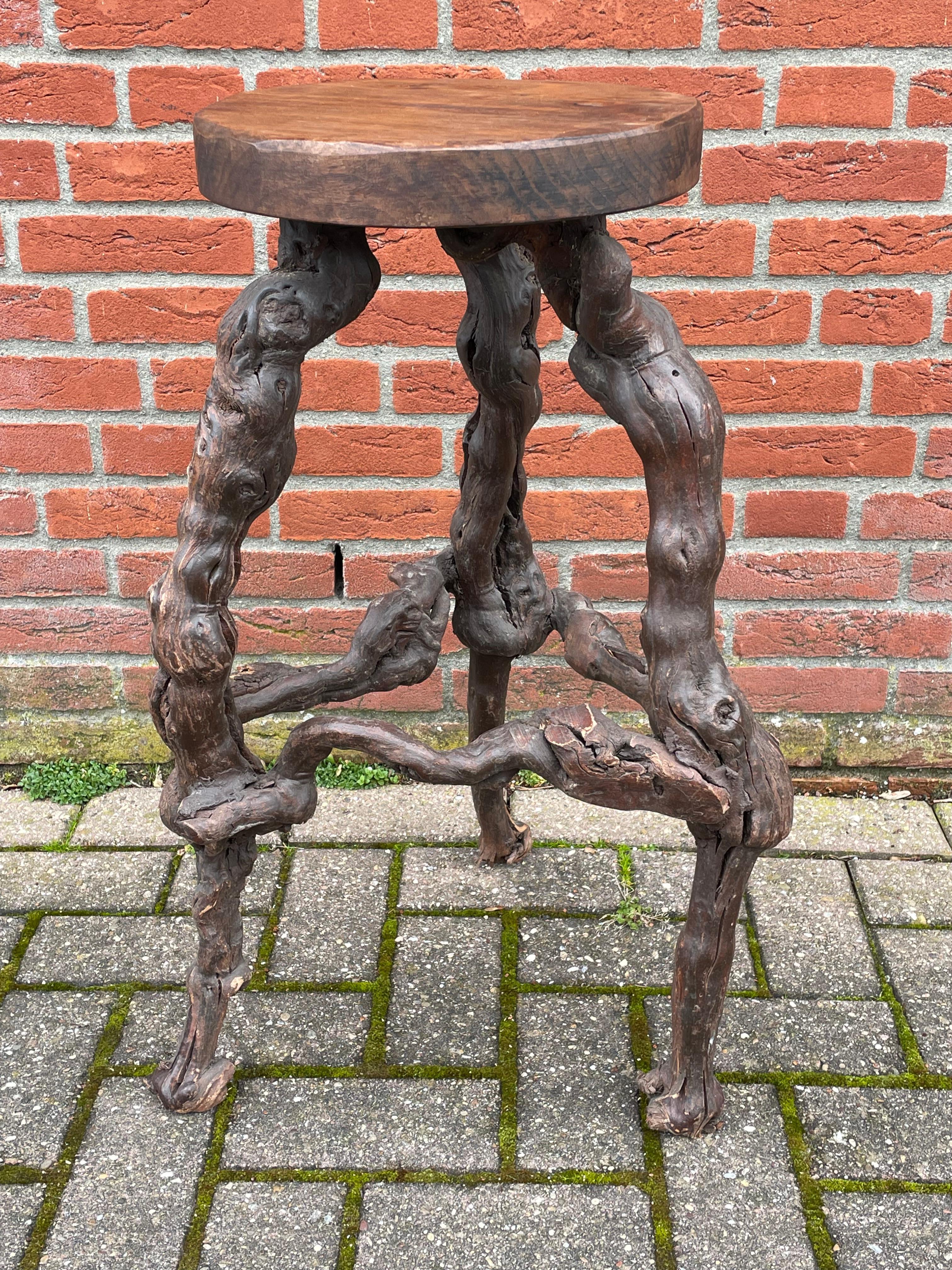 Hand-Crafted Midcentury Made & Ideal Height Set of Four 4 Grape Wood / Vine Stools & Wine Bar
