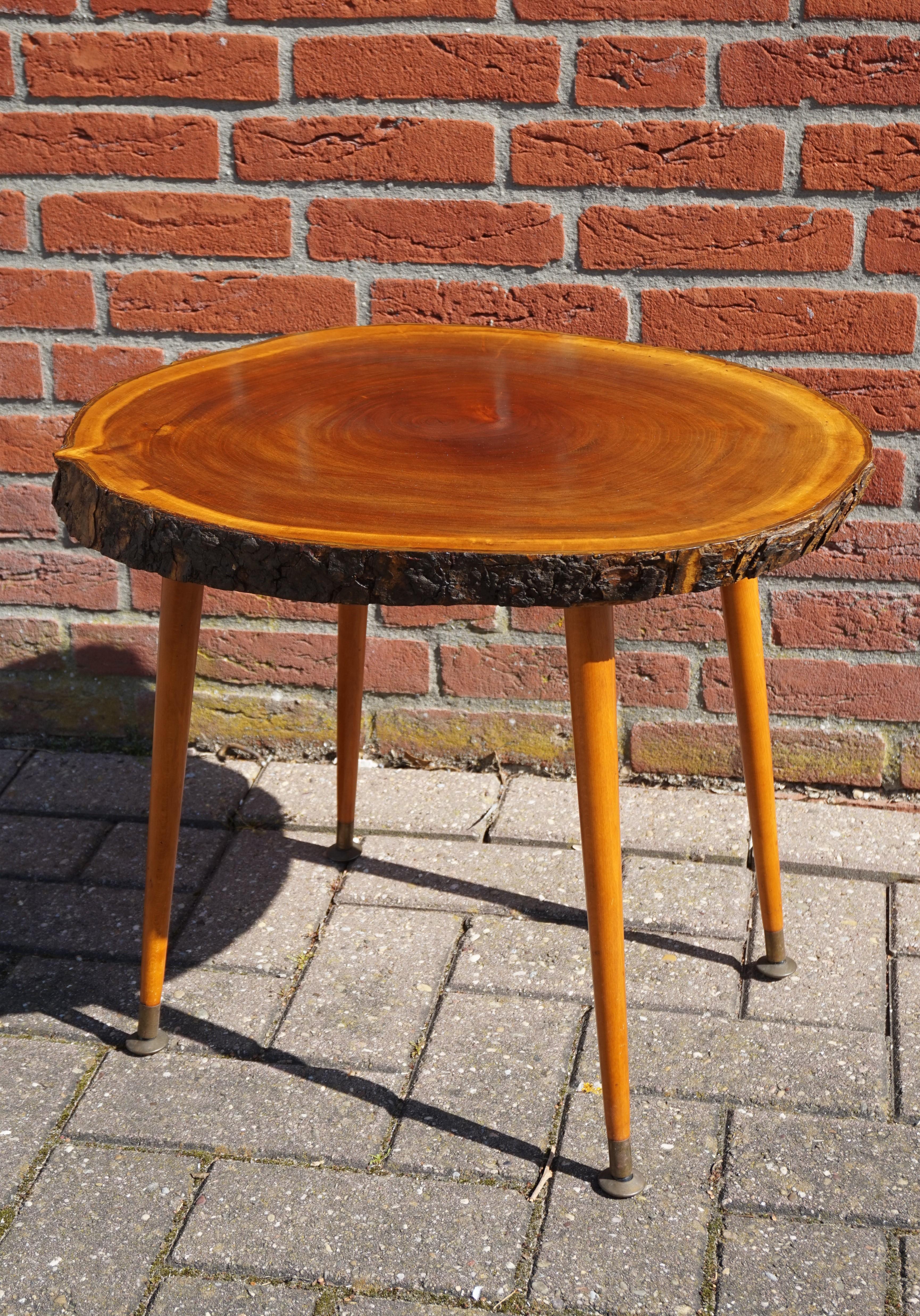 Midcentury Made Organic Modern Wine or End Table with Walnut & Bark Table Top For Sale 2