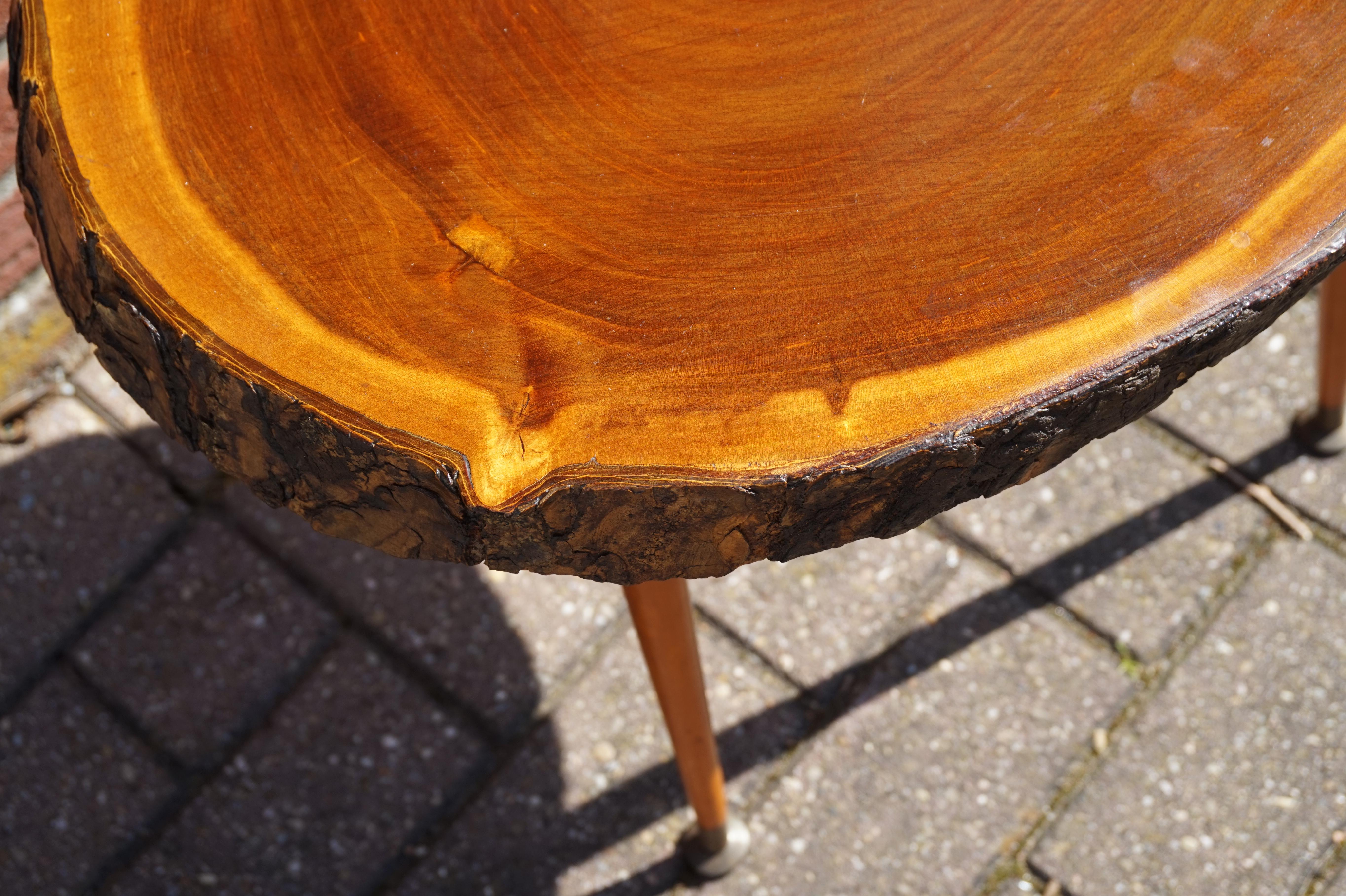 Midcentury Made Organic Modern Wine or End Table with Walnut & Bark Table Top For Sale 3