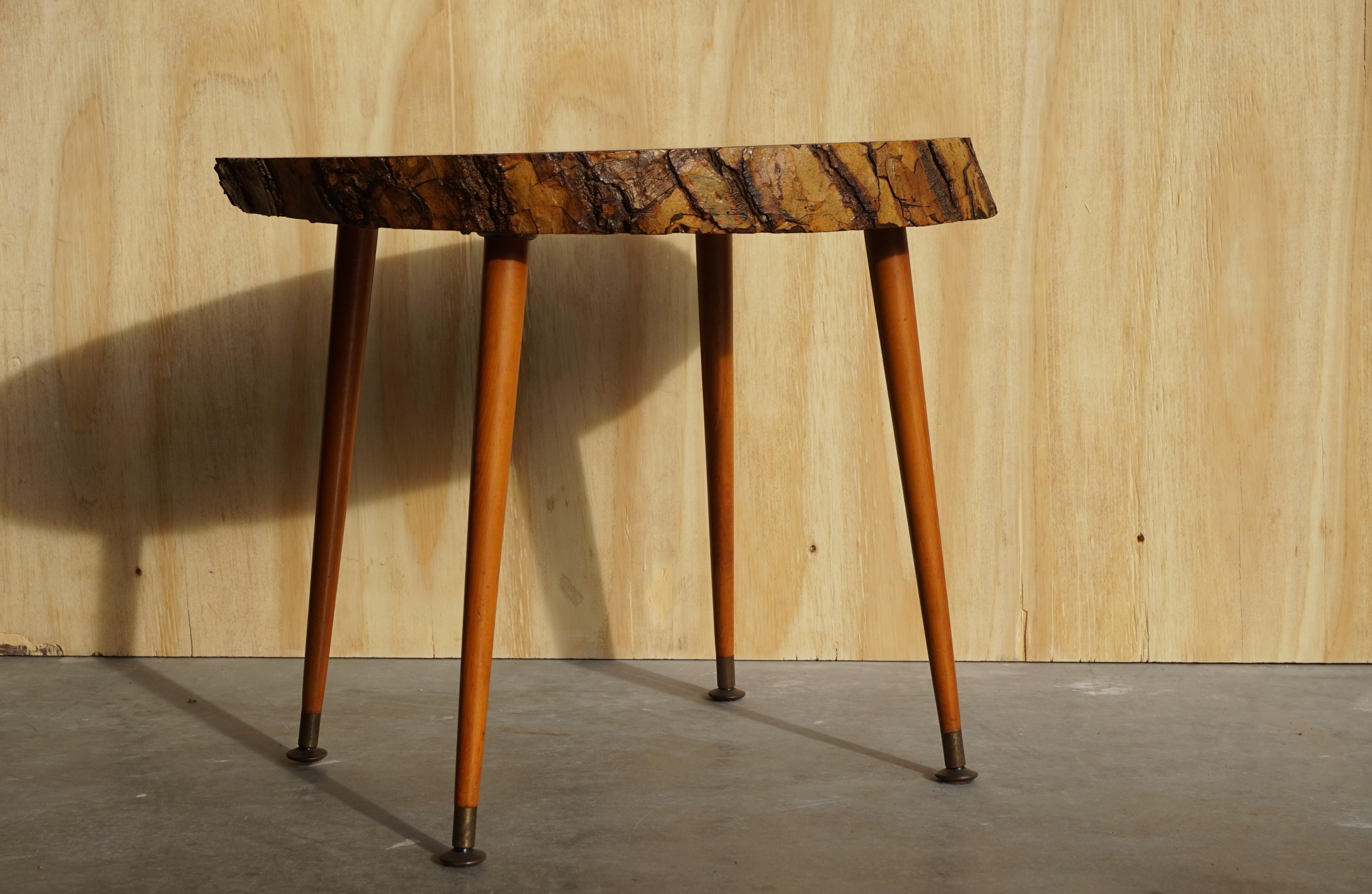 Midcentury Made Organic Modern Wine or End Table with Walnut & Bark Table Top For Sale 5