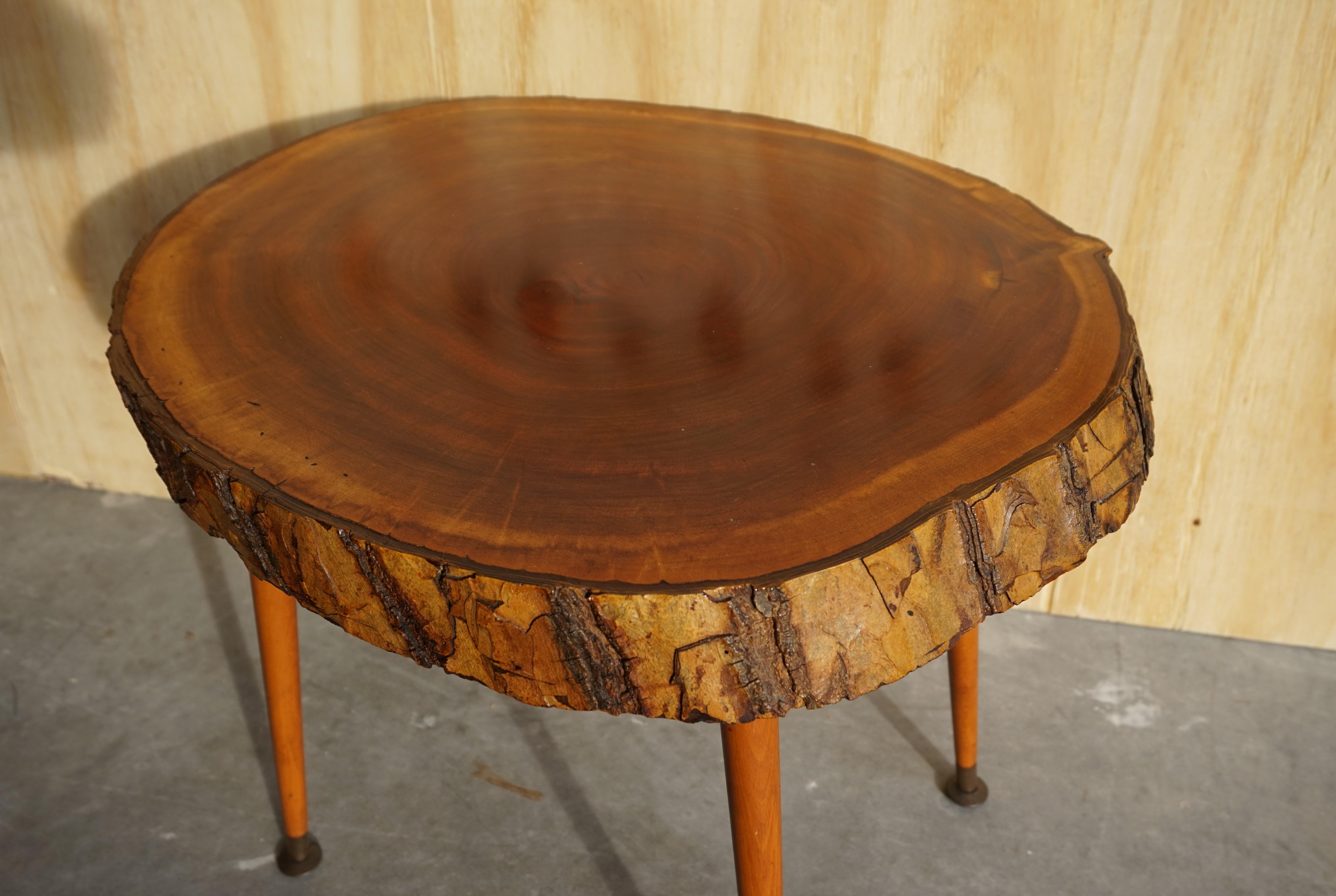 Midcentury Made Organic Modern Wine or End Table with Walnut & Bark Table Top For Sale 6