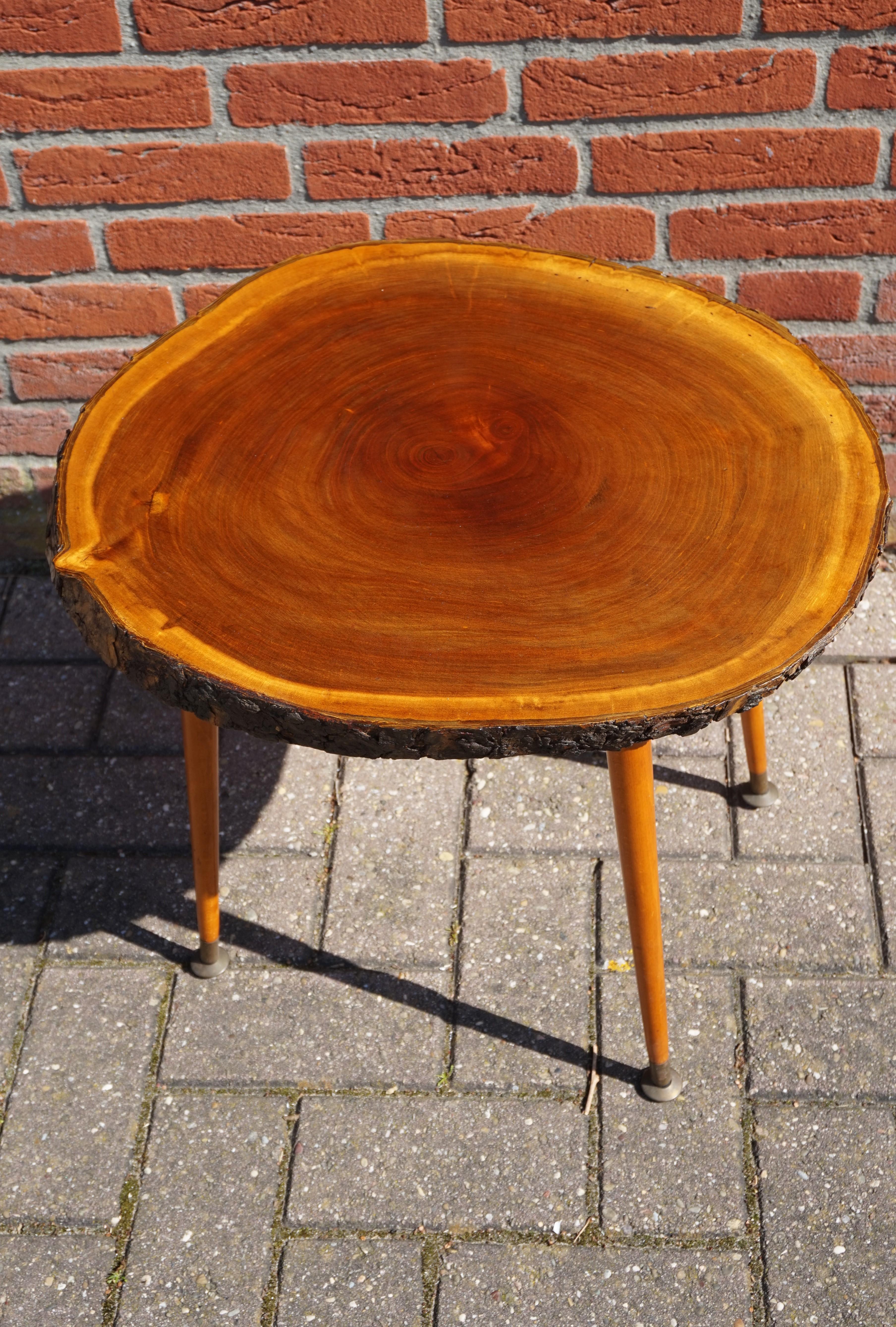 Midcentury Made Organic Modern Wine or End Table with Walnut & Bark Table Top For Sale 7