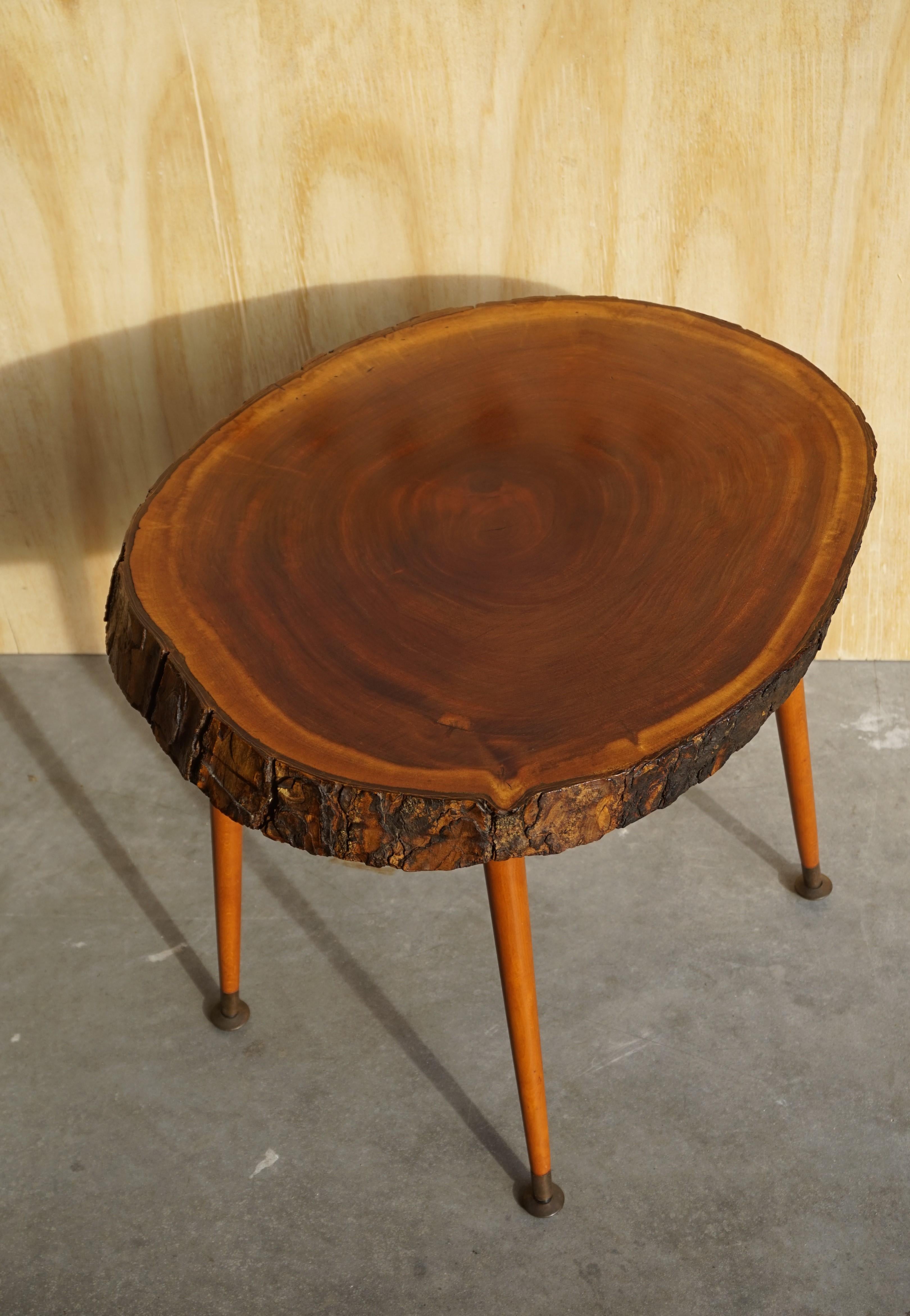Midcentury Made Organic Modern Wine or End Table with Walnut & Bark Table Top For Sale 8