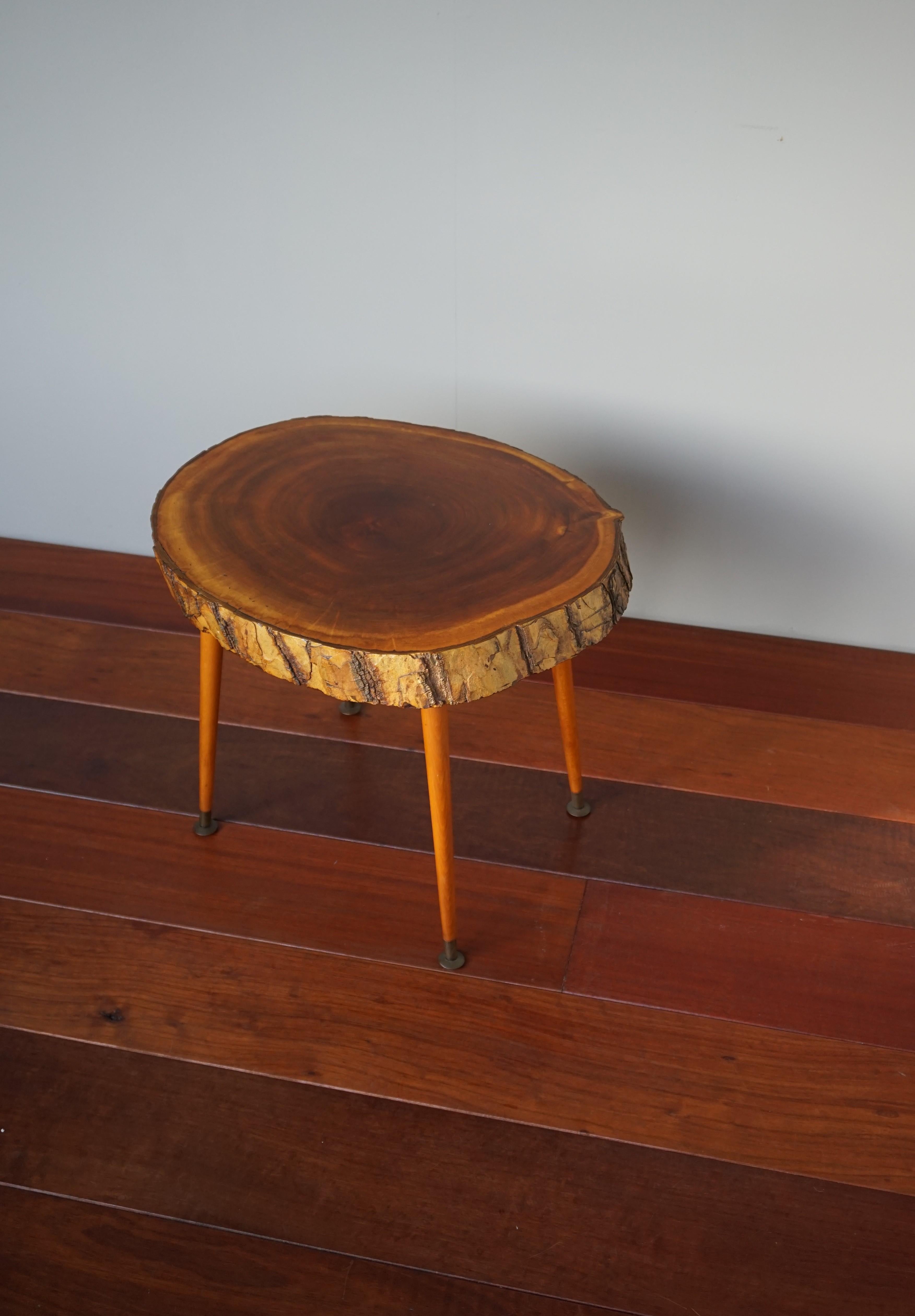 Midcentury Made Organic Modern Wine or End Table with Walnut & Bark Table Top For Sale 9