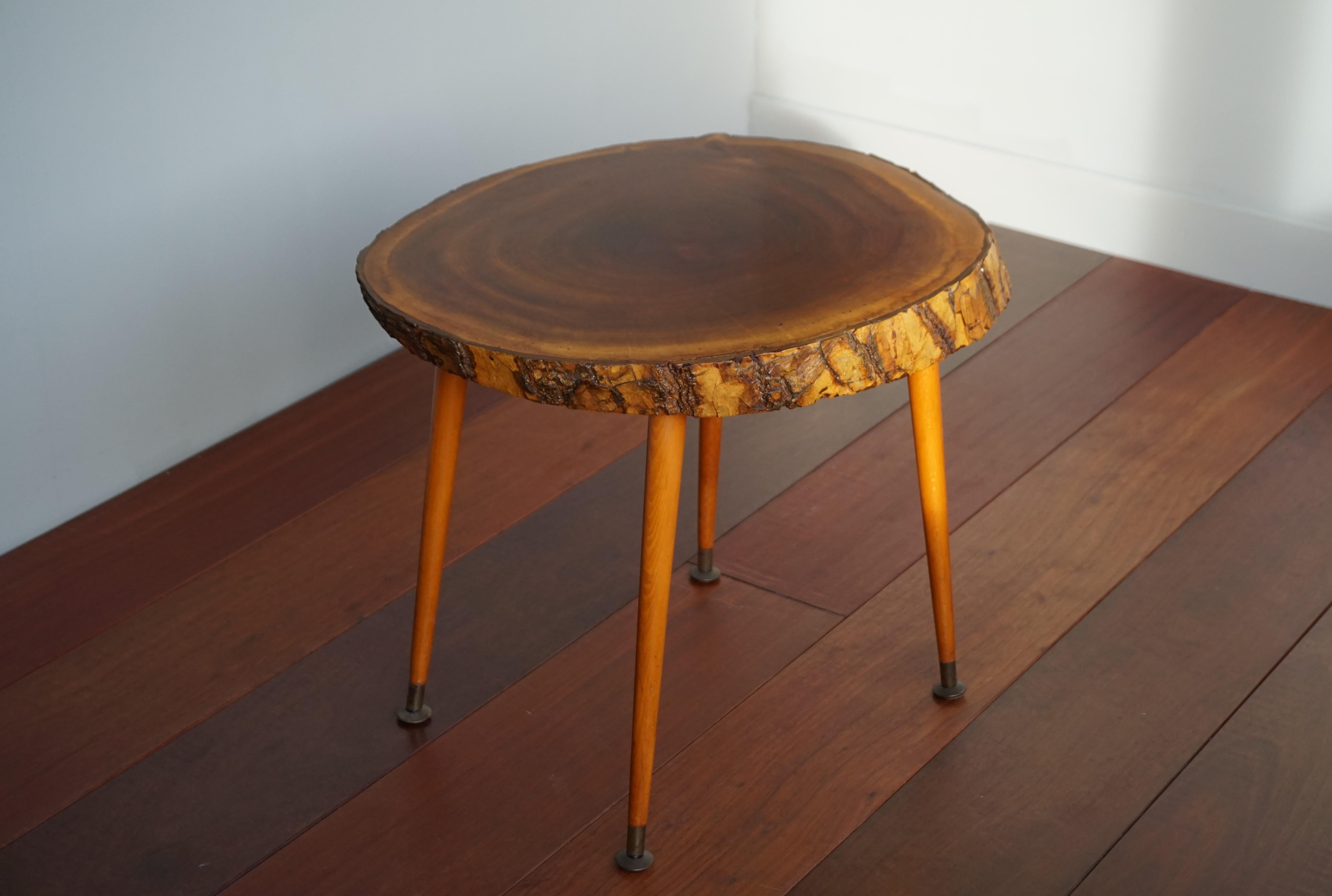 Midcentury Made Organic Modern Wine or End Table with Walnut & Bark Table Top For Sale 10