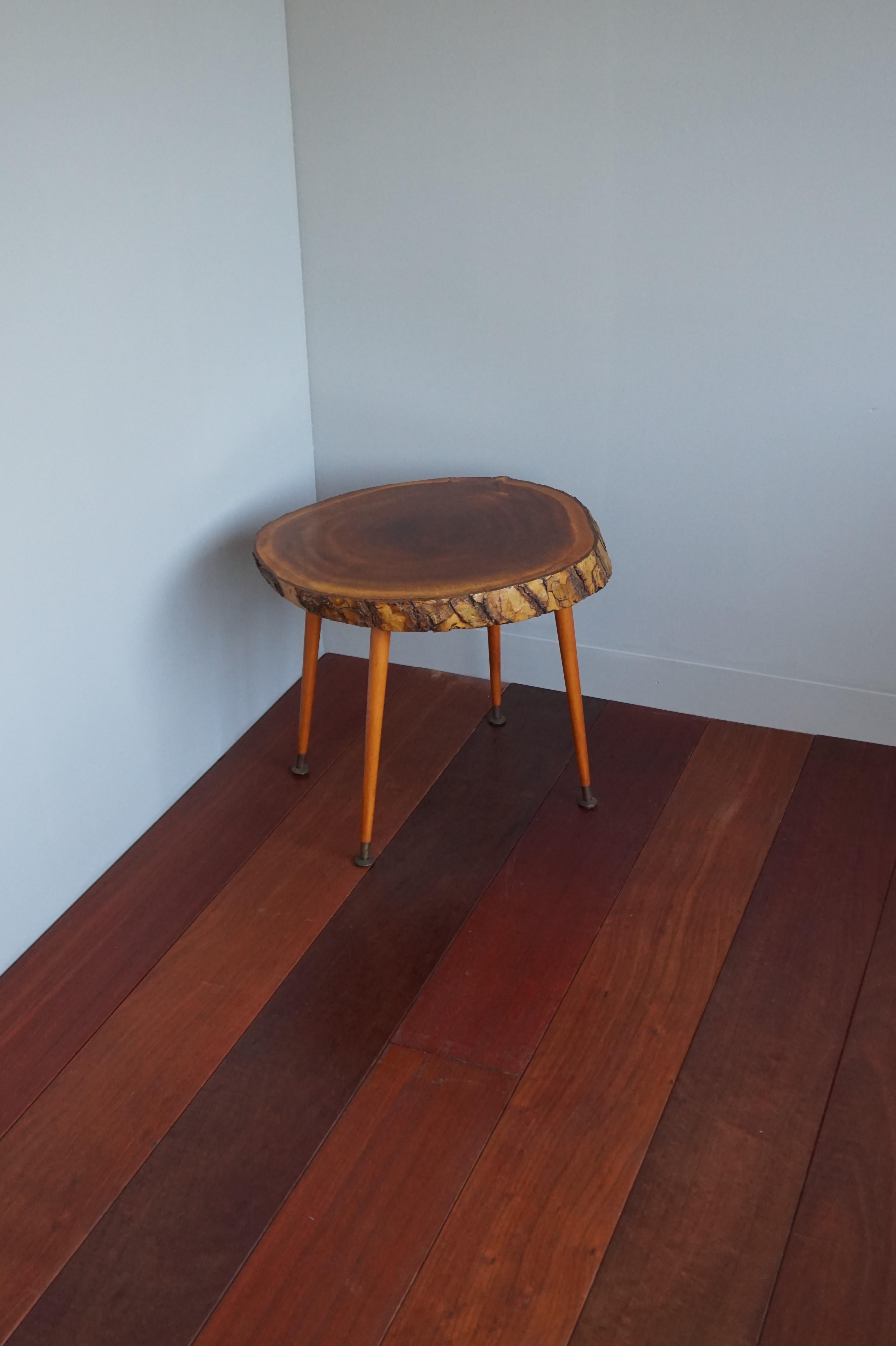 Mid-Century Modern Midcentury Made Organic Modern Wine or End Table with Walnut & Bark Table Top For Sale