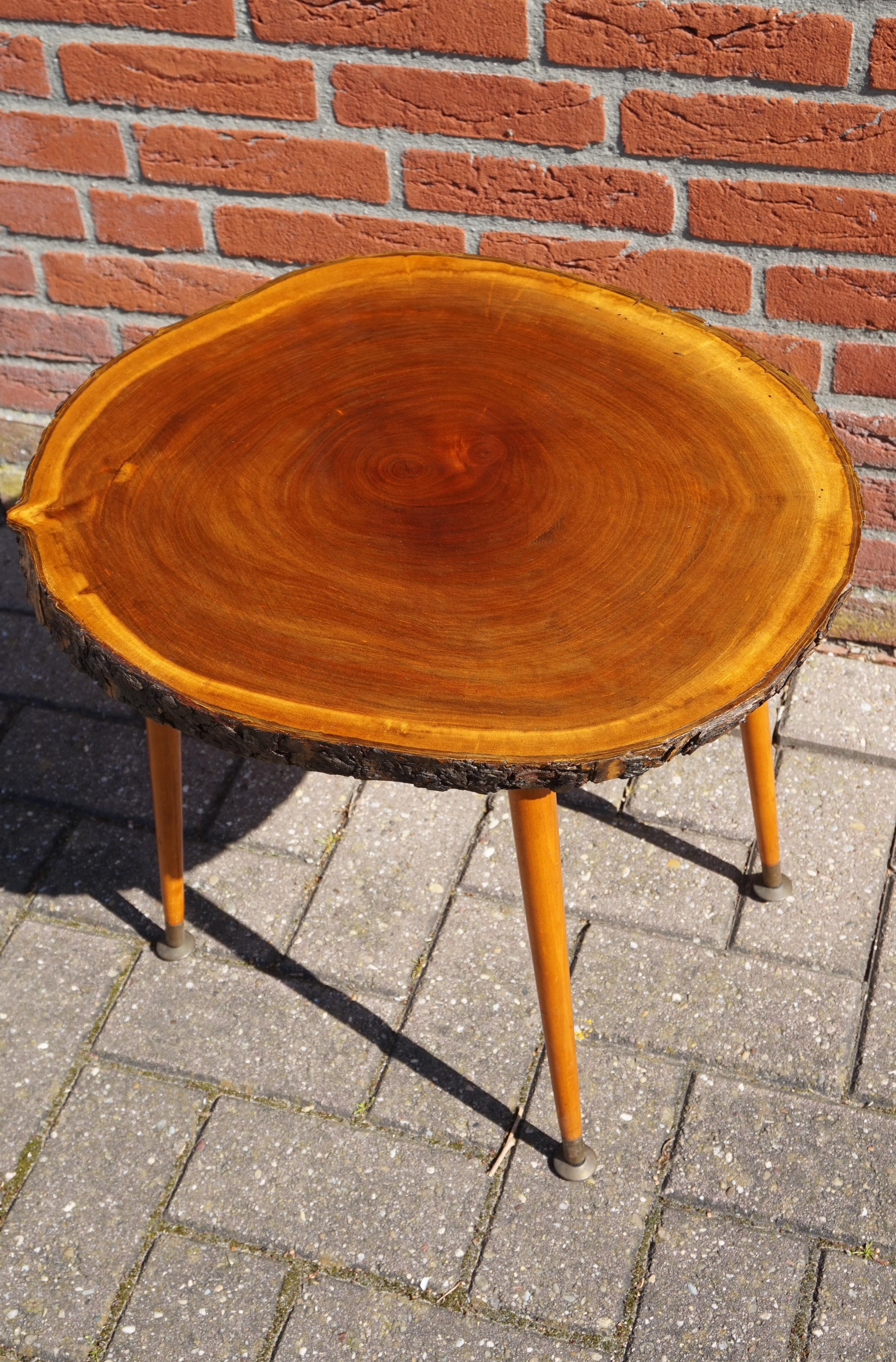 European Midcentury Made Organic Modern Wine or End Table with Walnut & Bark Table Top For Sale