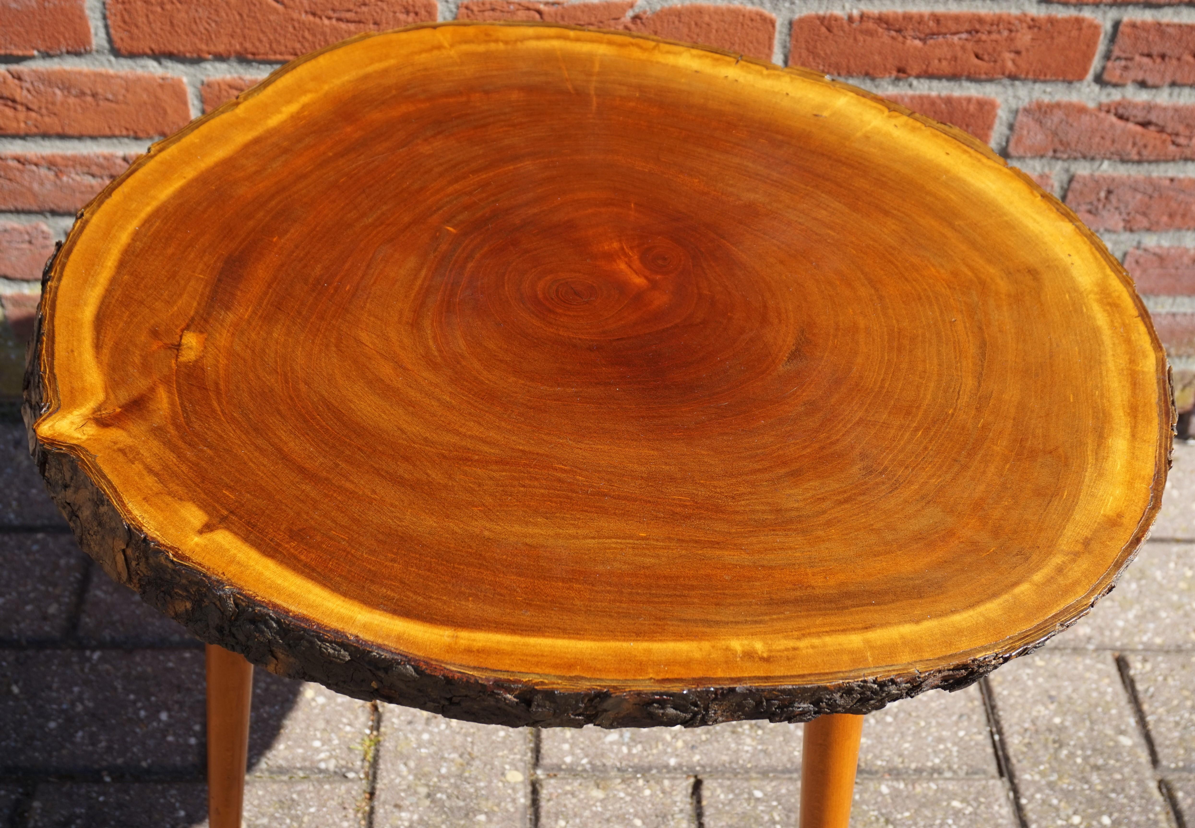 20th Century Midcentury Made Organic Modern Wine or End Table with Walnut & Bark Table Top For Sale