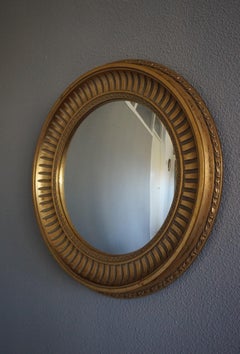 Midcentury Made Round and Gilt Convex or Butler Mirror by Compagnie Des Bronzes